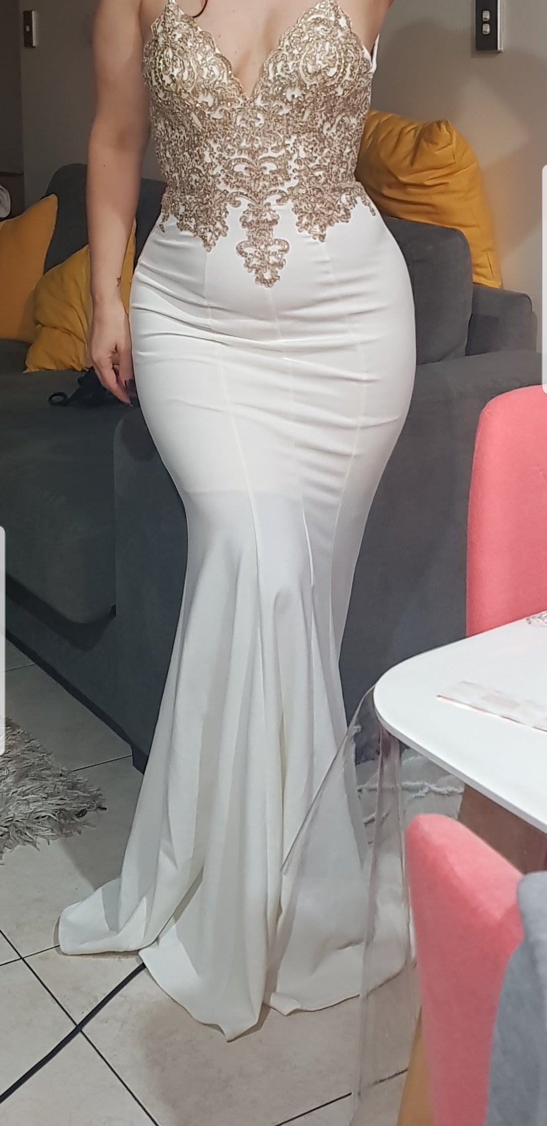 Evening Dress In Paris Embellished Dress - Cream Gold Dress
