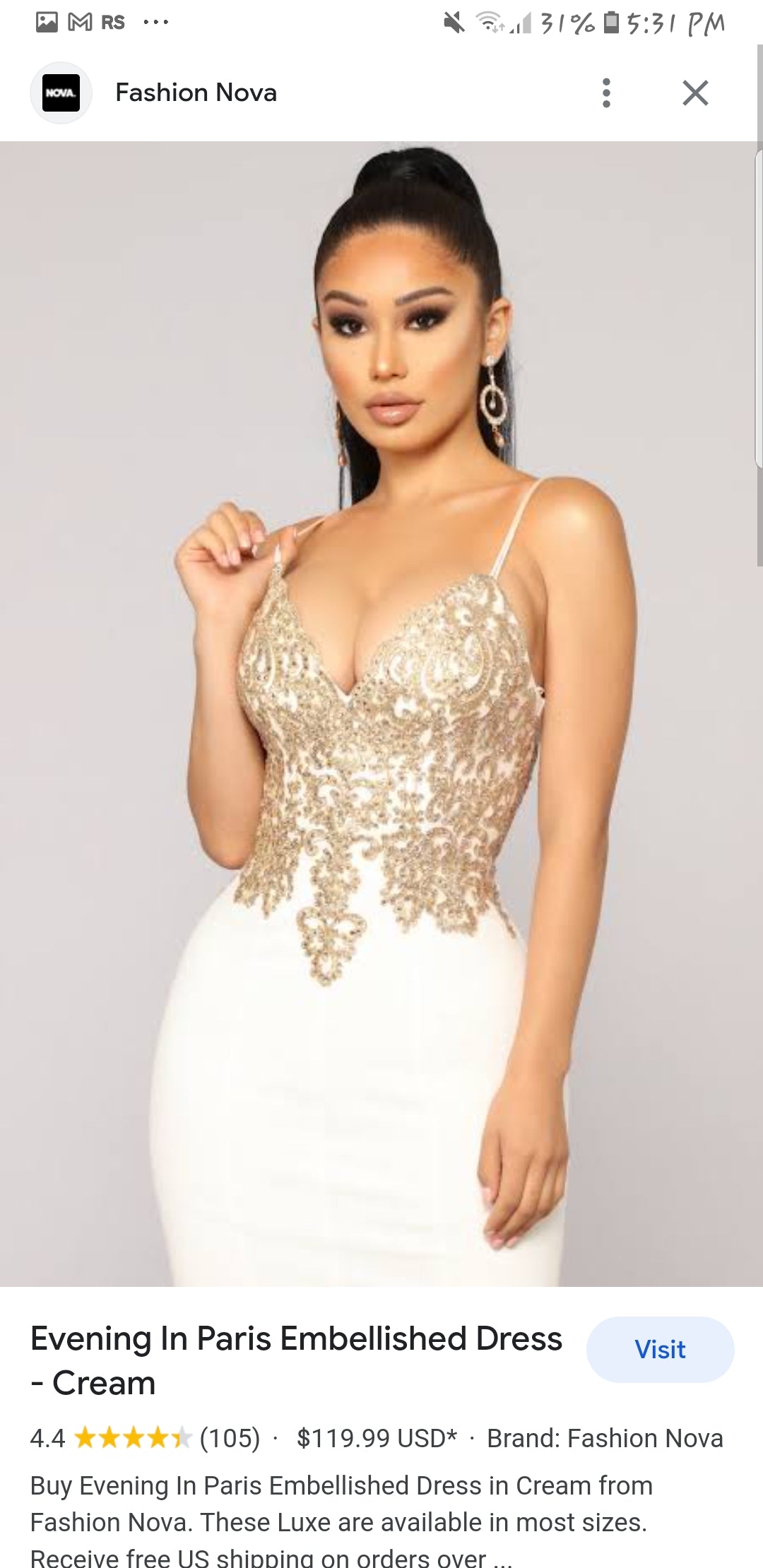 Evening Dress In Paris Embellished Dress - Cream Gold Dress