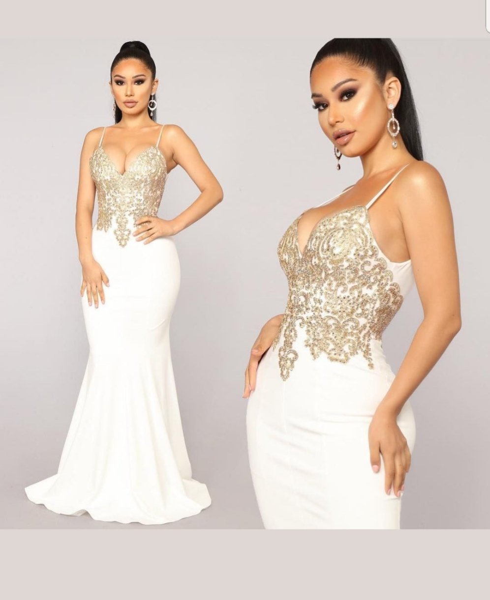 Evening Dress In Paris Embellished Dress - Cream Gold Dress