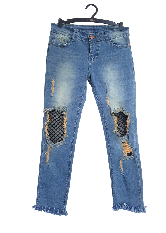 Low-medium rise Waist Ripped Denim Pants - Jeans