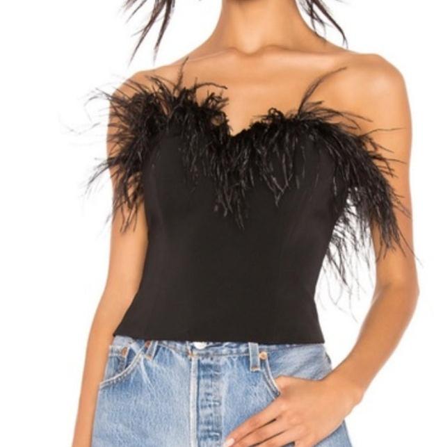 LPA Aida crop top - strapless feather top - Black Top.