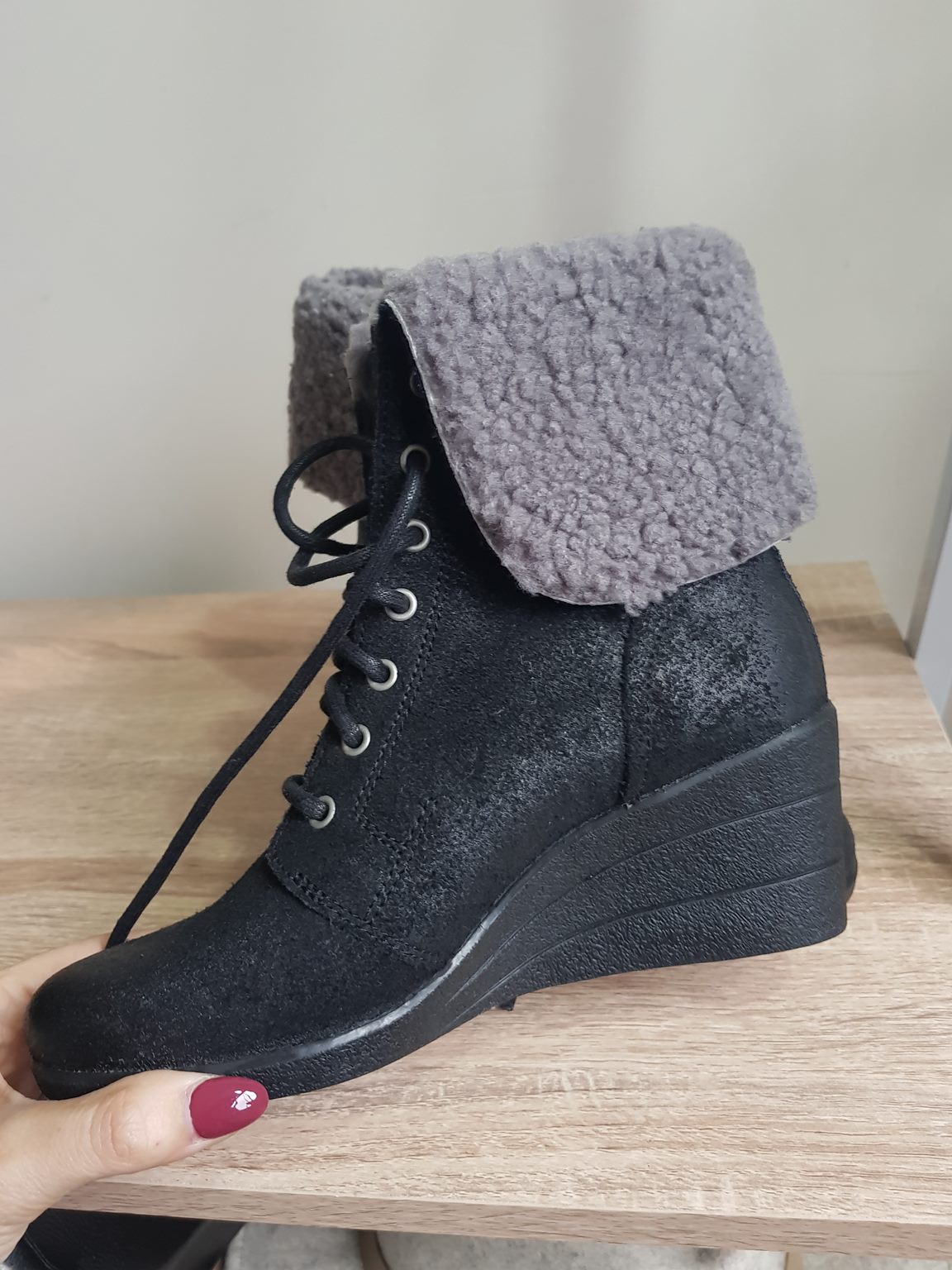 Ugg wedge shearling trimmed boots - Ankle Wedge Boots, Size 37/USA6