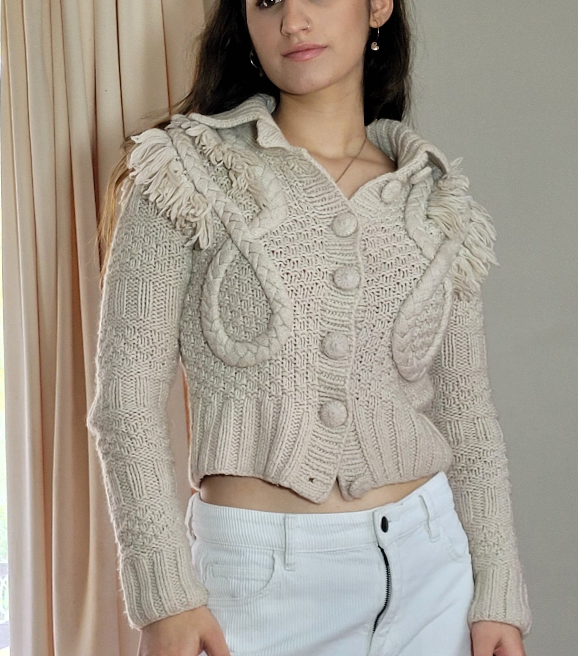 beige used knit cardigan for sale