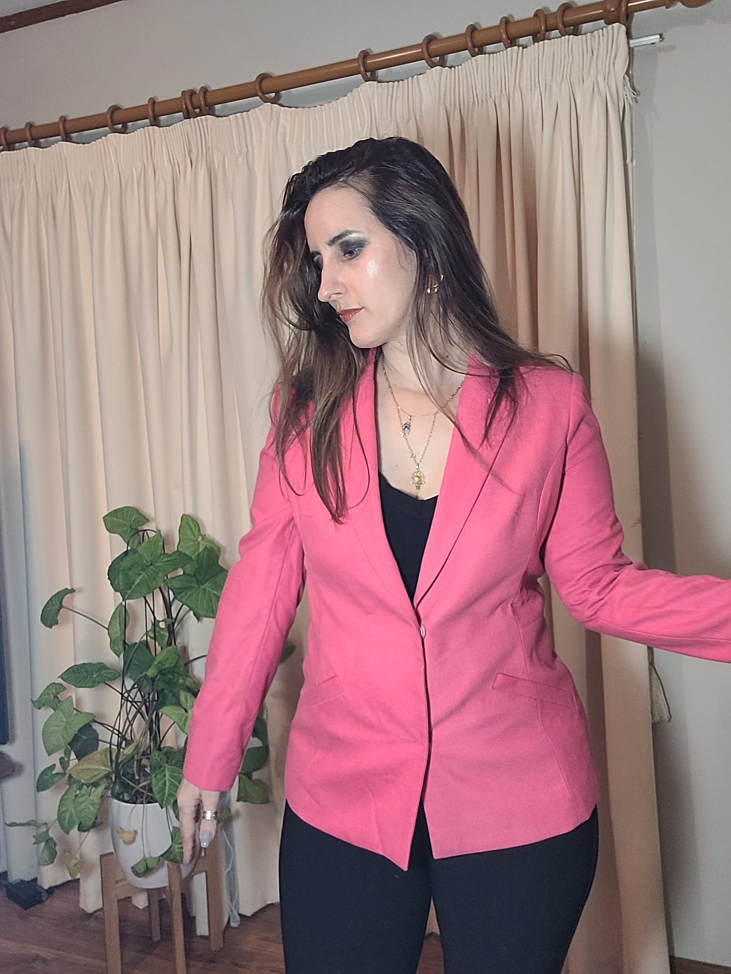 Basic Blazer In Bright Pink Size XS