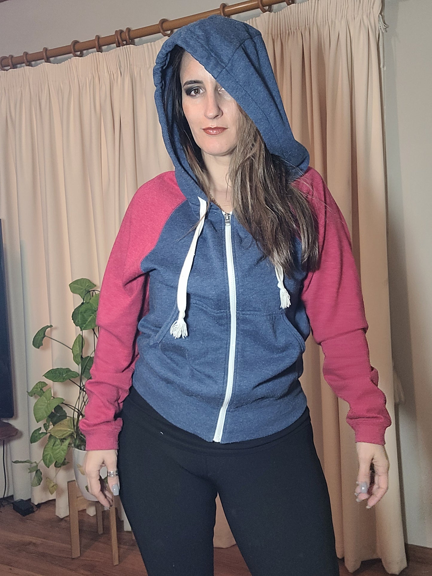 Zip up Roxy Hoodie Jacket in Blue Red Size