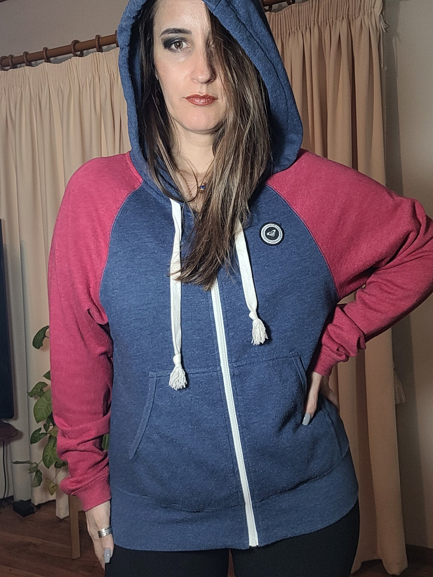 Zip up Roxy Hoodie Jacket in Blue Red Size