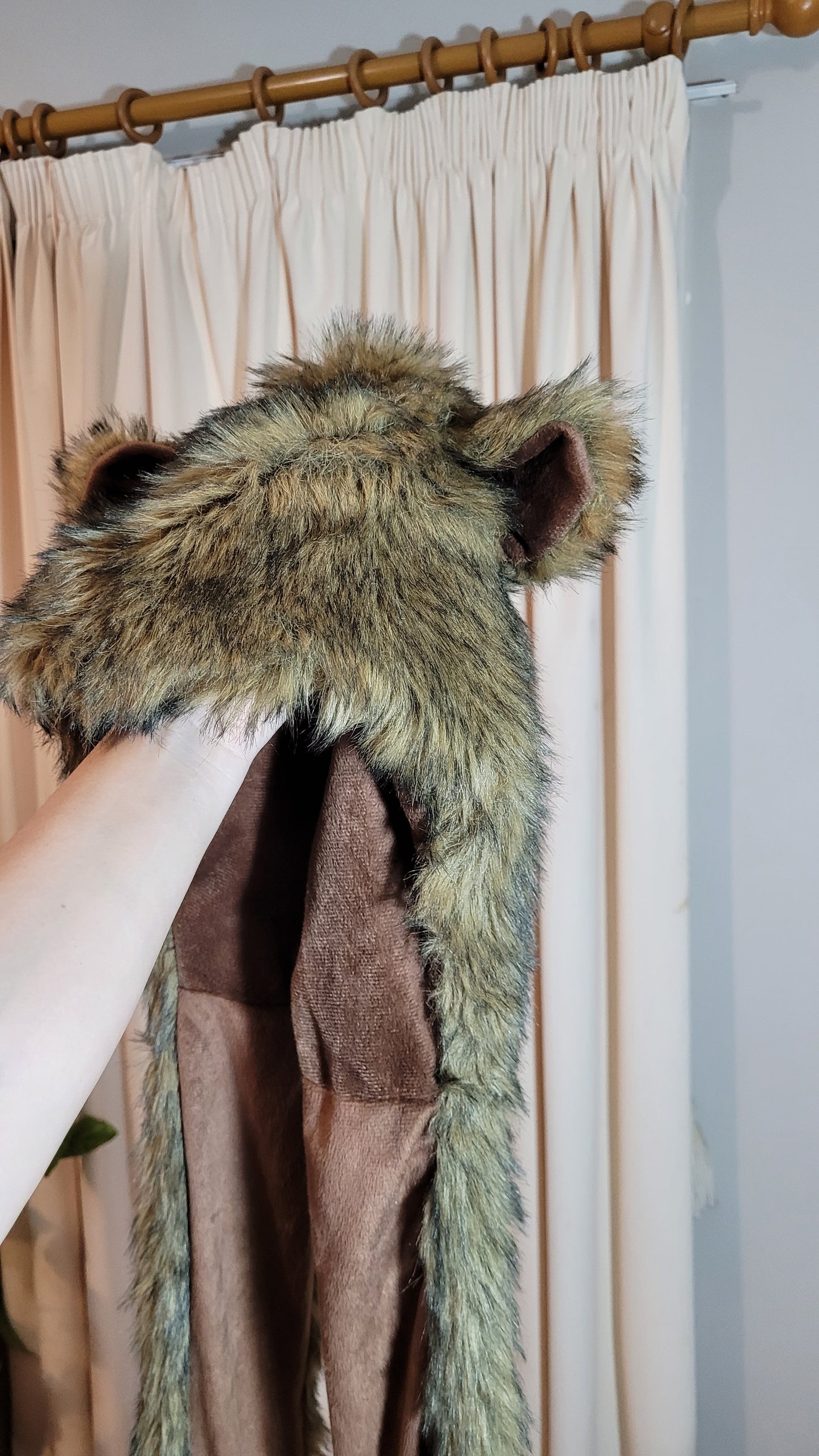 Fur hat with ears and paws - Animal Hat Faux Fur Hood Scarf Cap Hoodie Furry Gloves