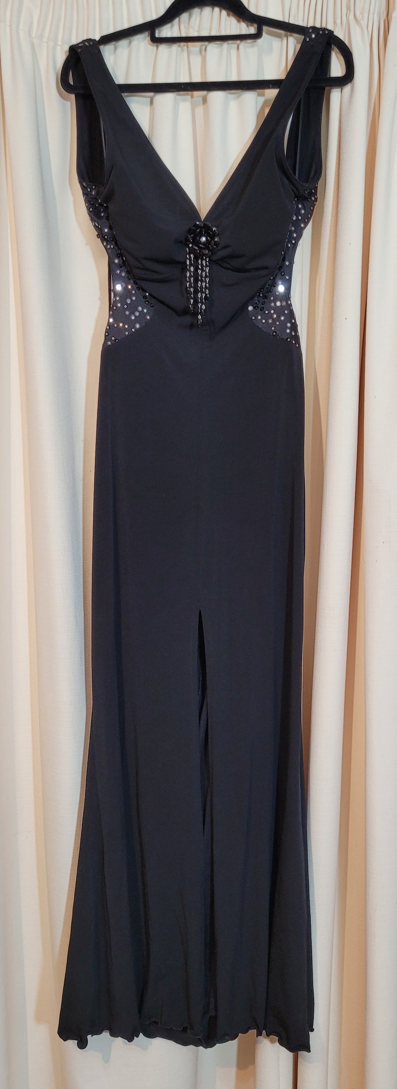 Unique Vintage Black Evening Maxi Dress - Ball Gown Dress - Size 12