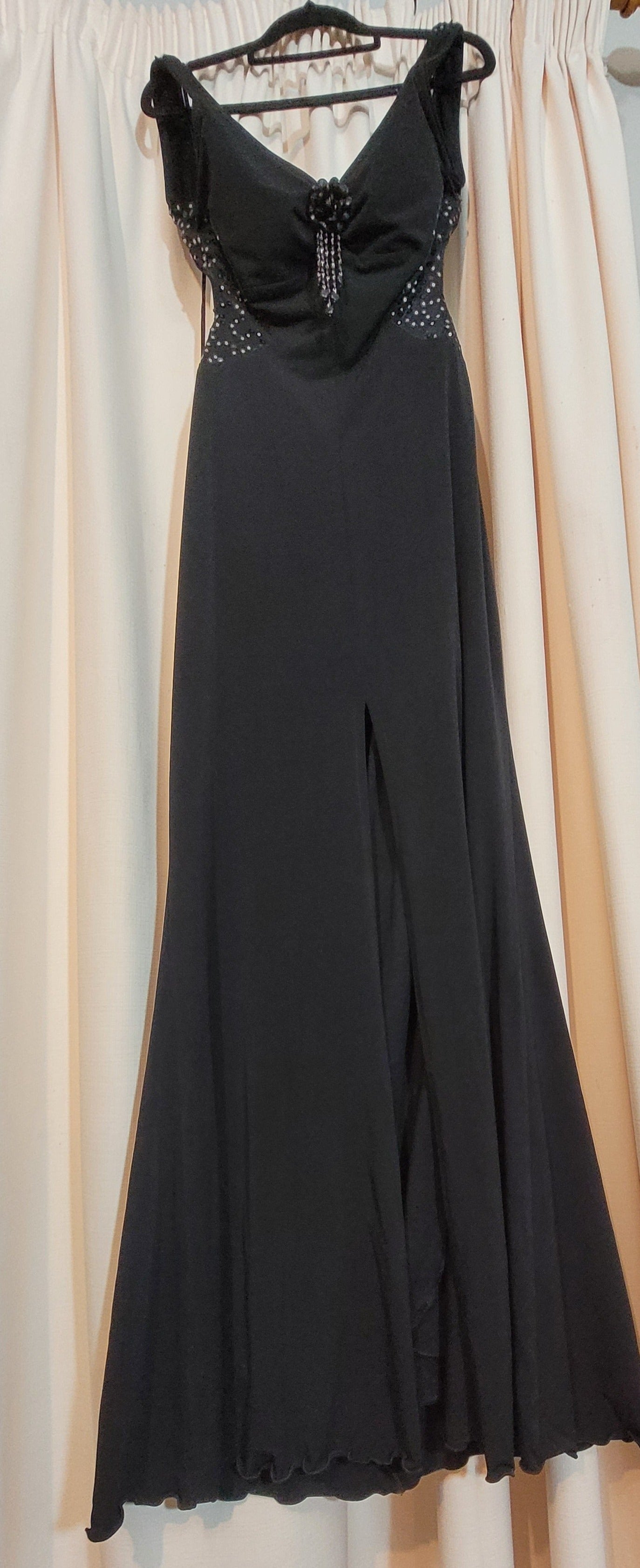 Unique Vintage Black Evening Maxi Dress - Ball Gown Dress - Size 12