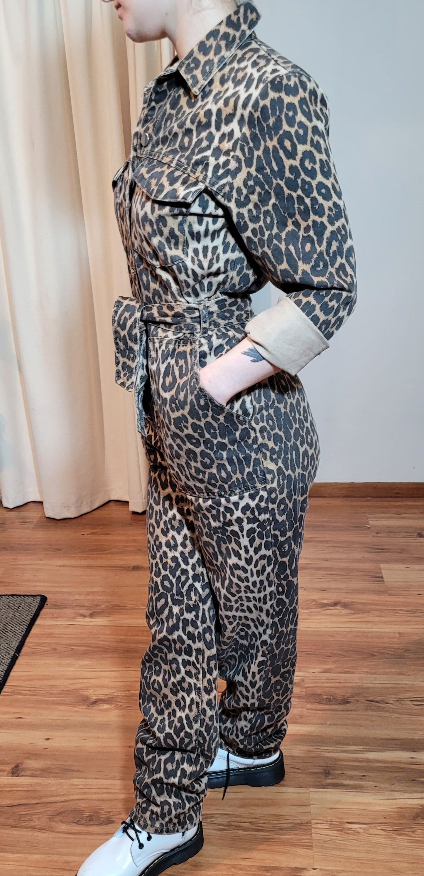 Zara leopard print Denim Jumpsuit