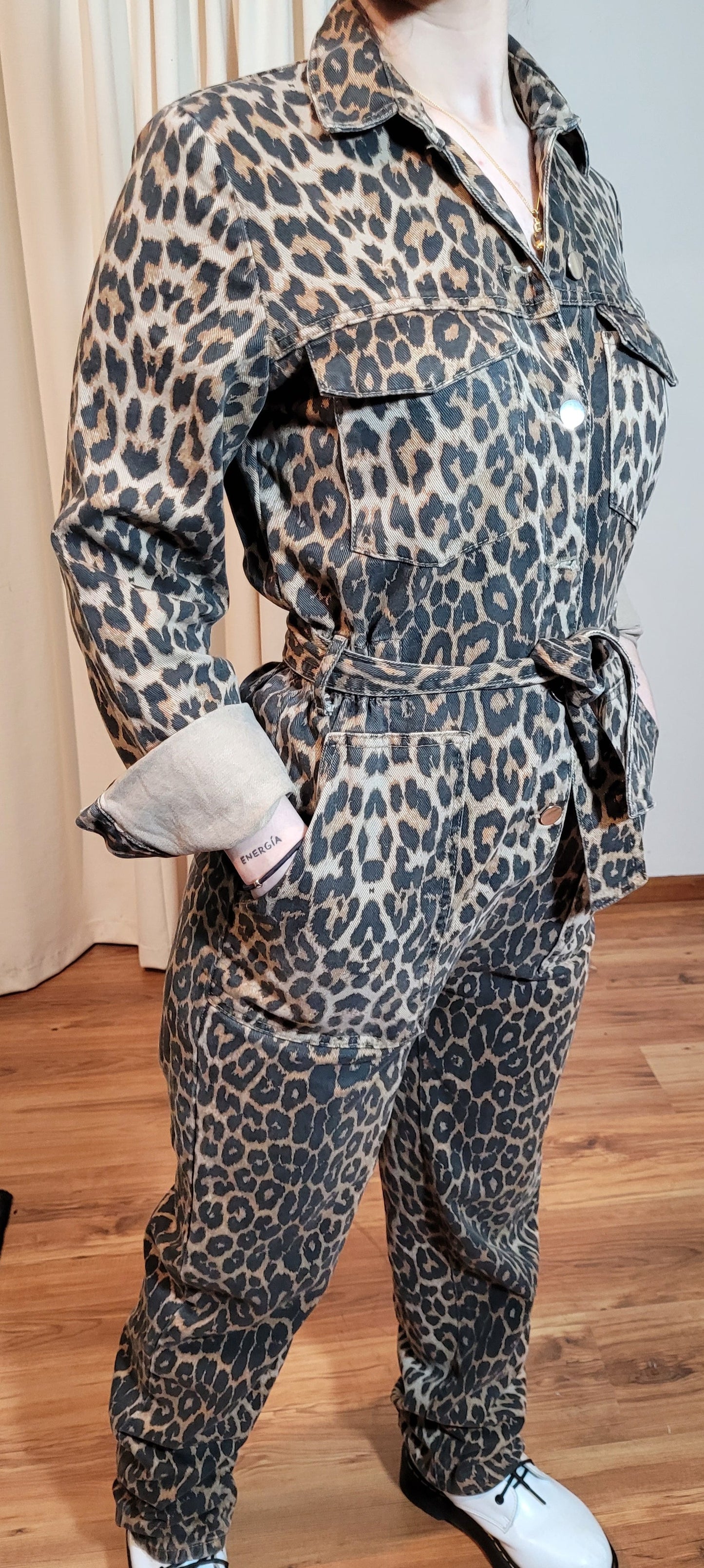 Zara leopard print Denim Jumpsuit