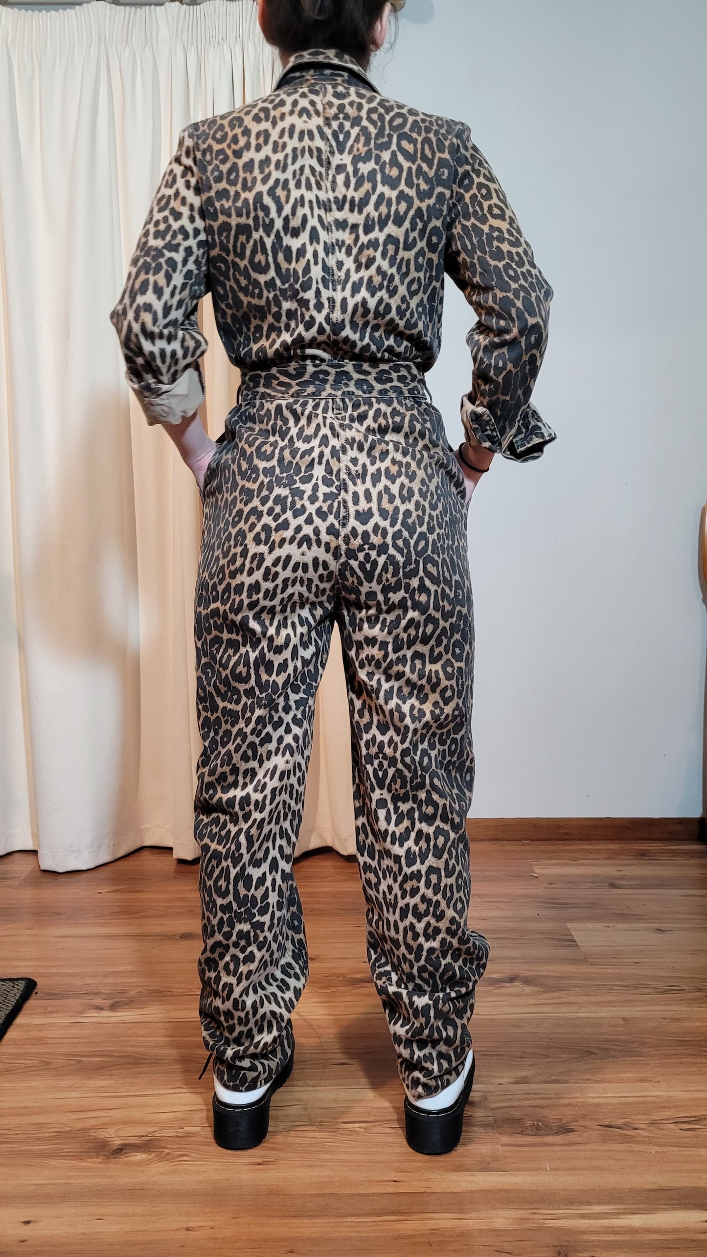 Zara leopard print Denim Jumpsuit