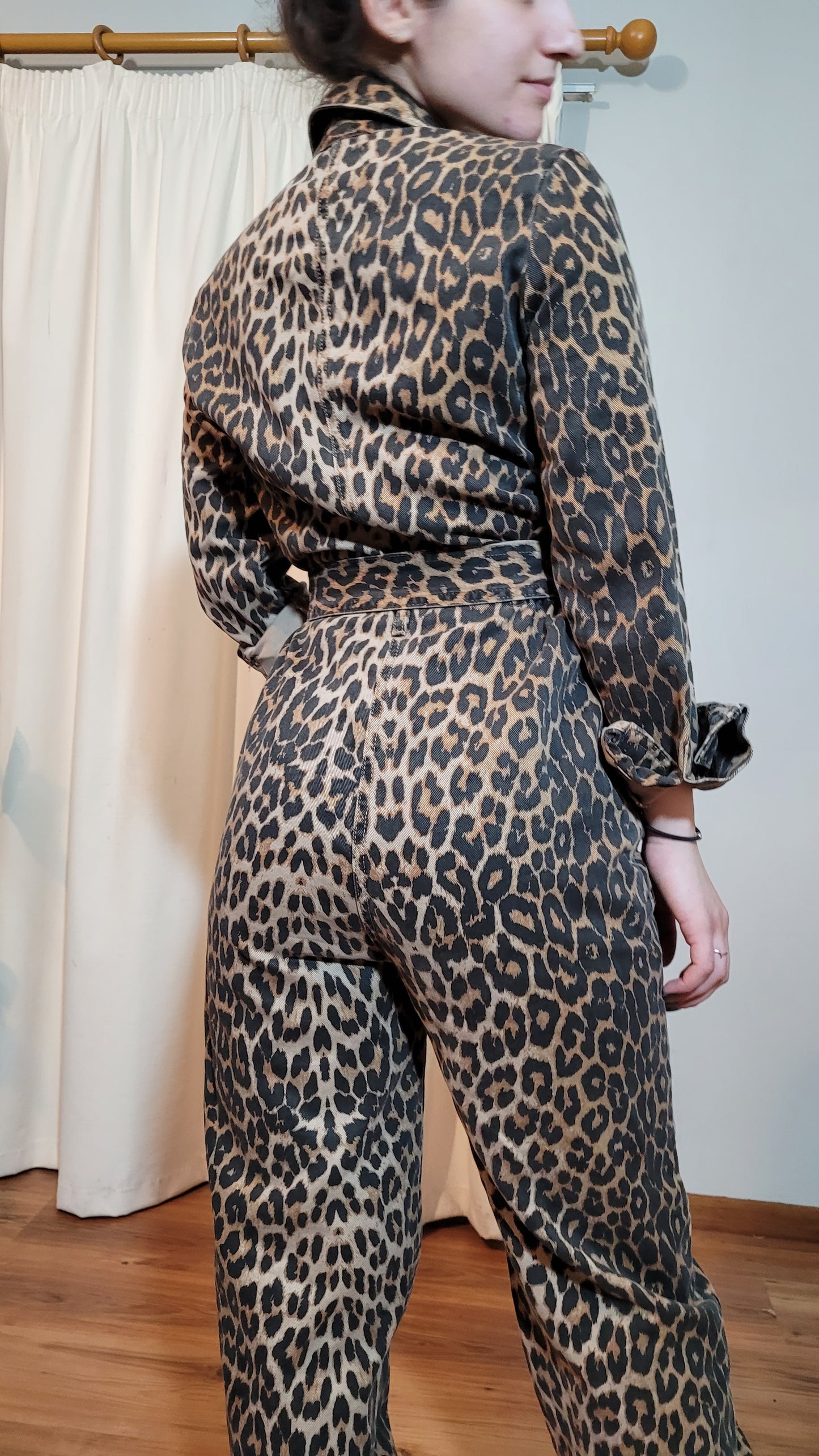 Zara leopard print Denim Jumpsuit