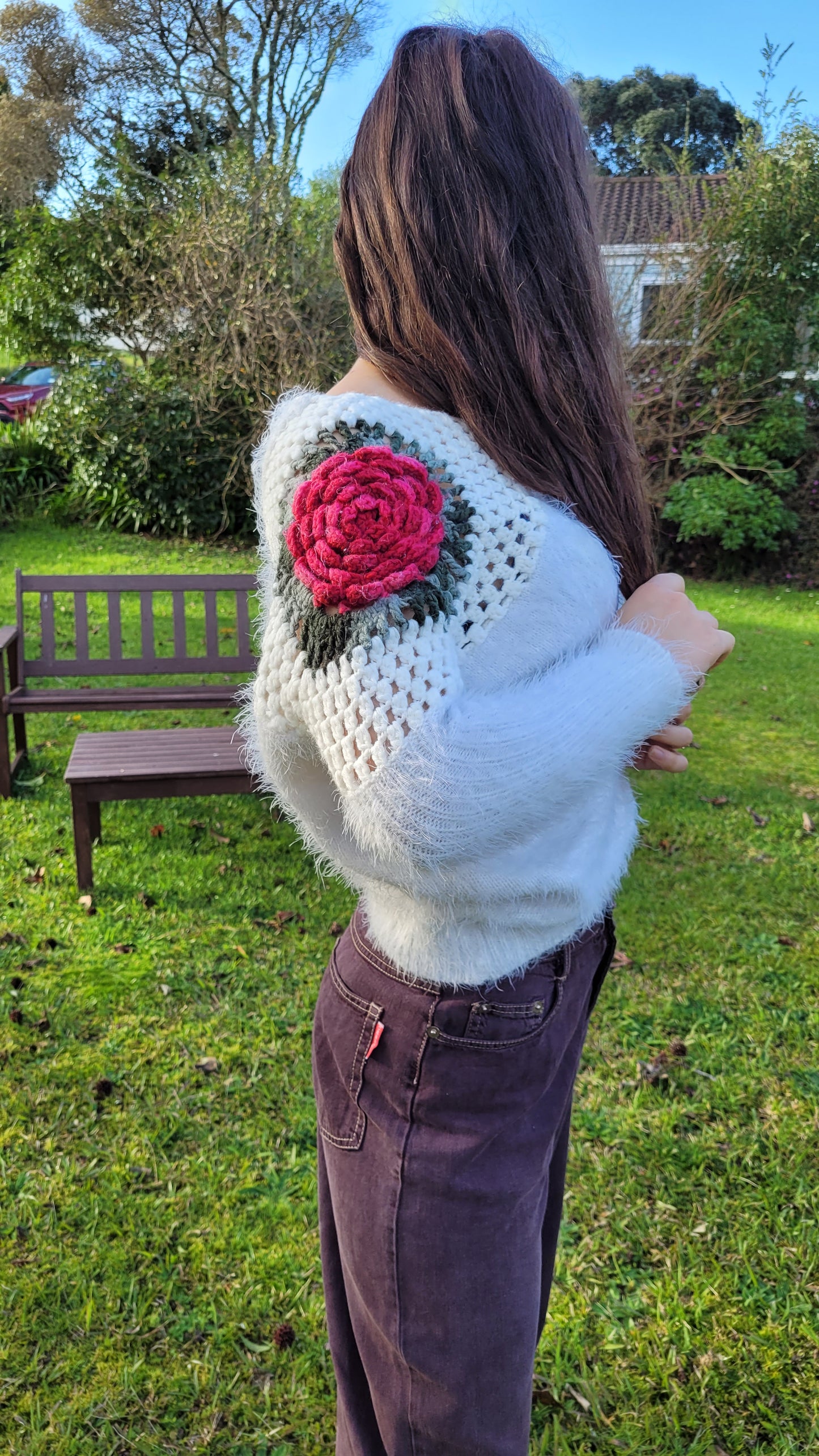 Unique rose Knit Sweater Crochet Top