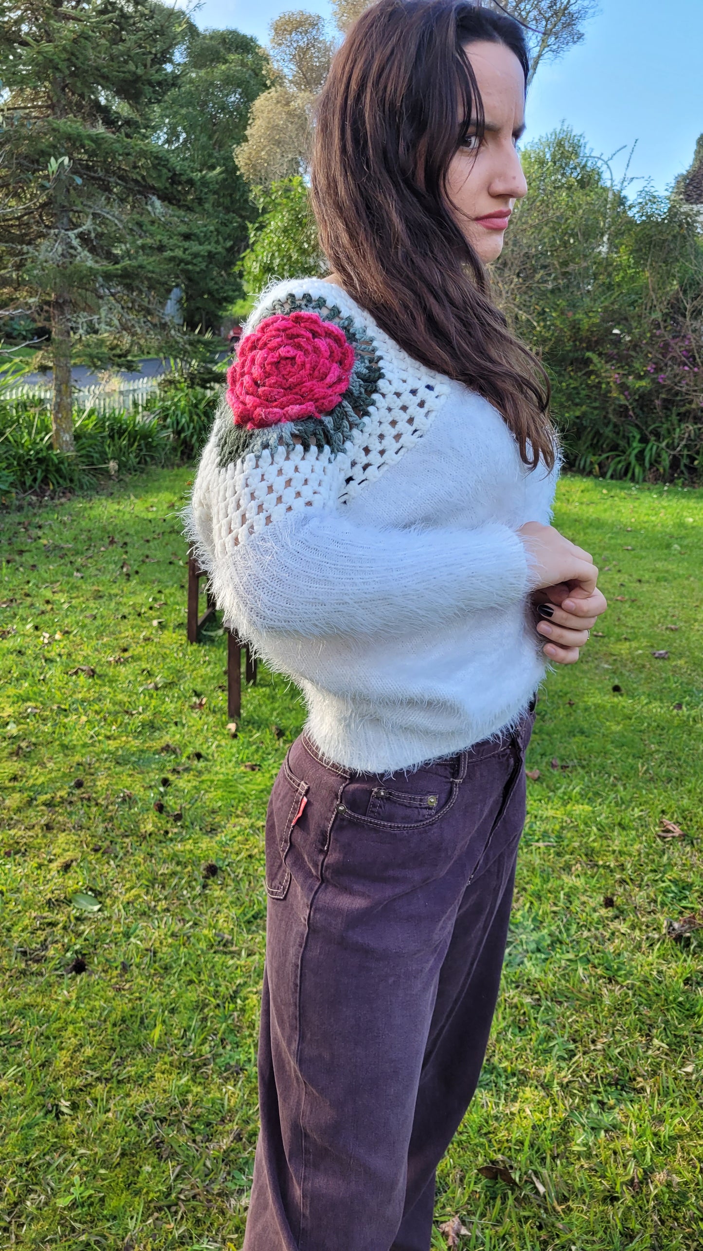 Unique rose Knit Sweater Crochet Top