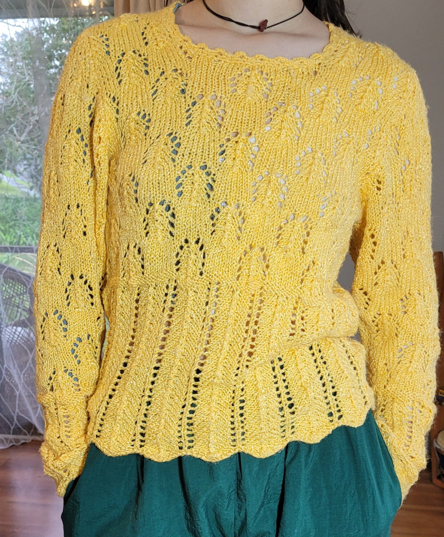 vintage yellow crochet top sweater for sale size small