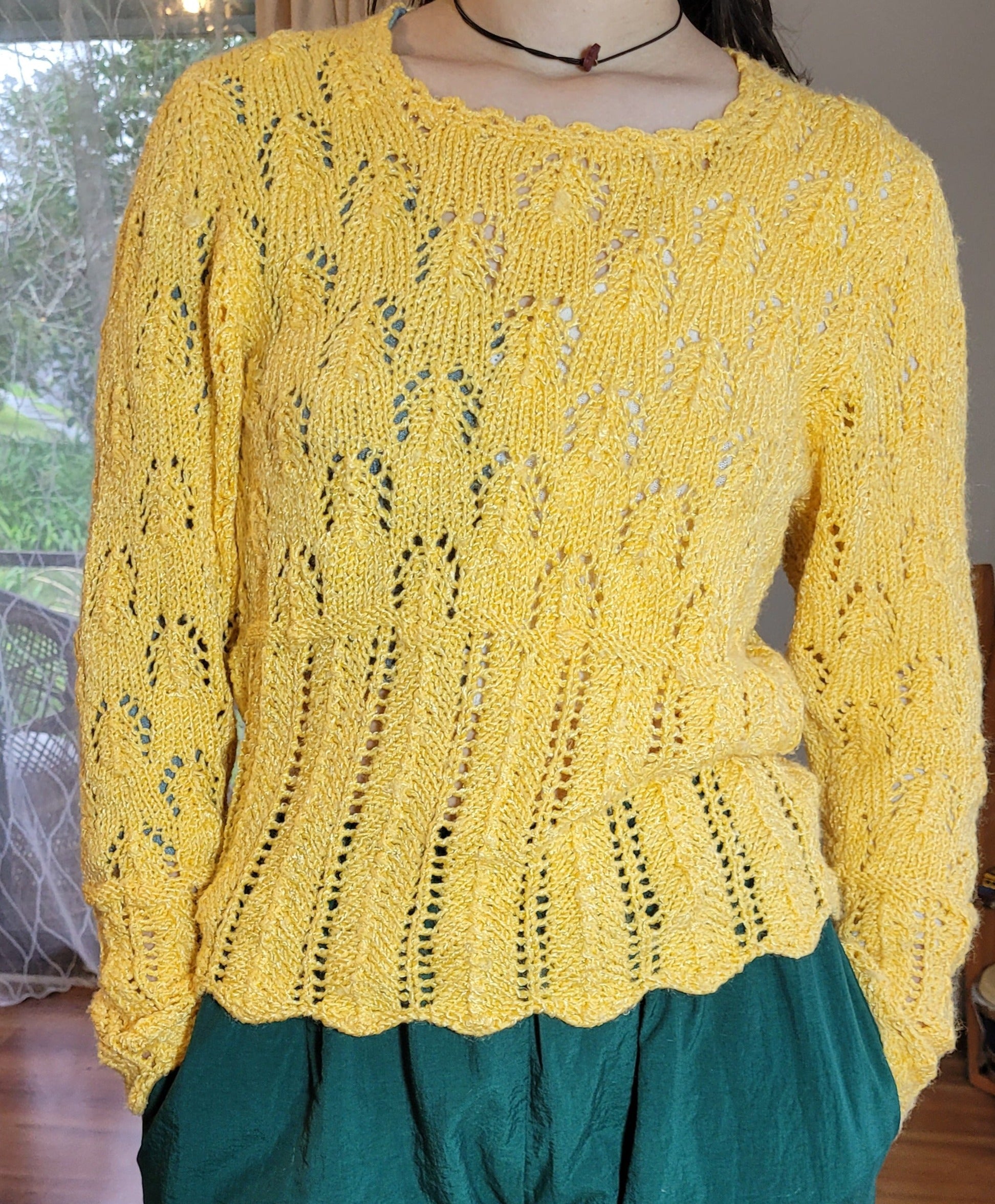 vintage yellow crochet top sweater for sale size small