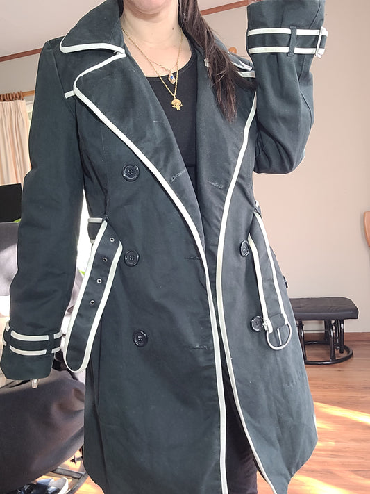 90s, Y2K 2000s Mod Style Color light Black Trench Coat