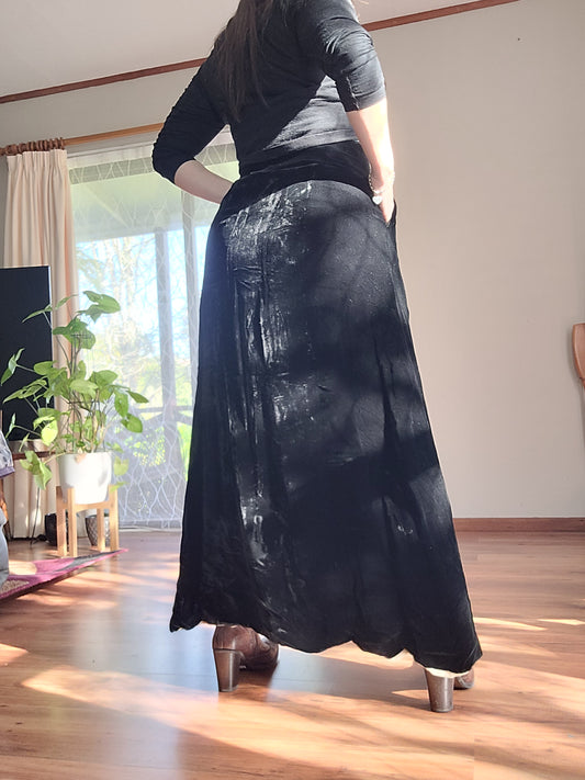 Vintage Black Maxi Skirt with Velvet - Silk from Australia.