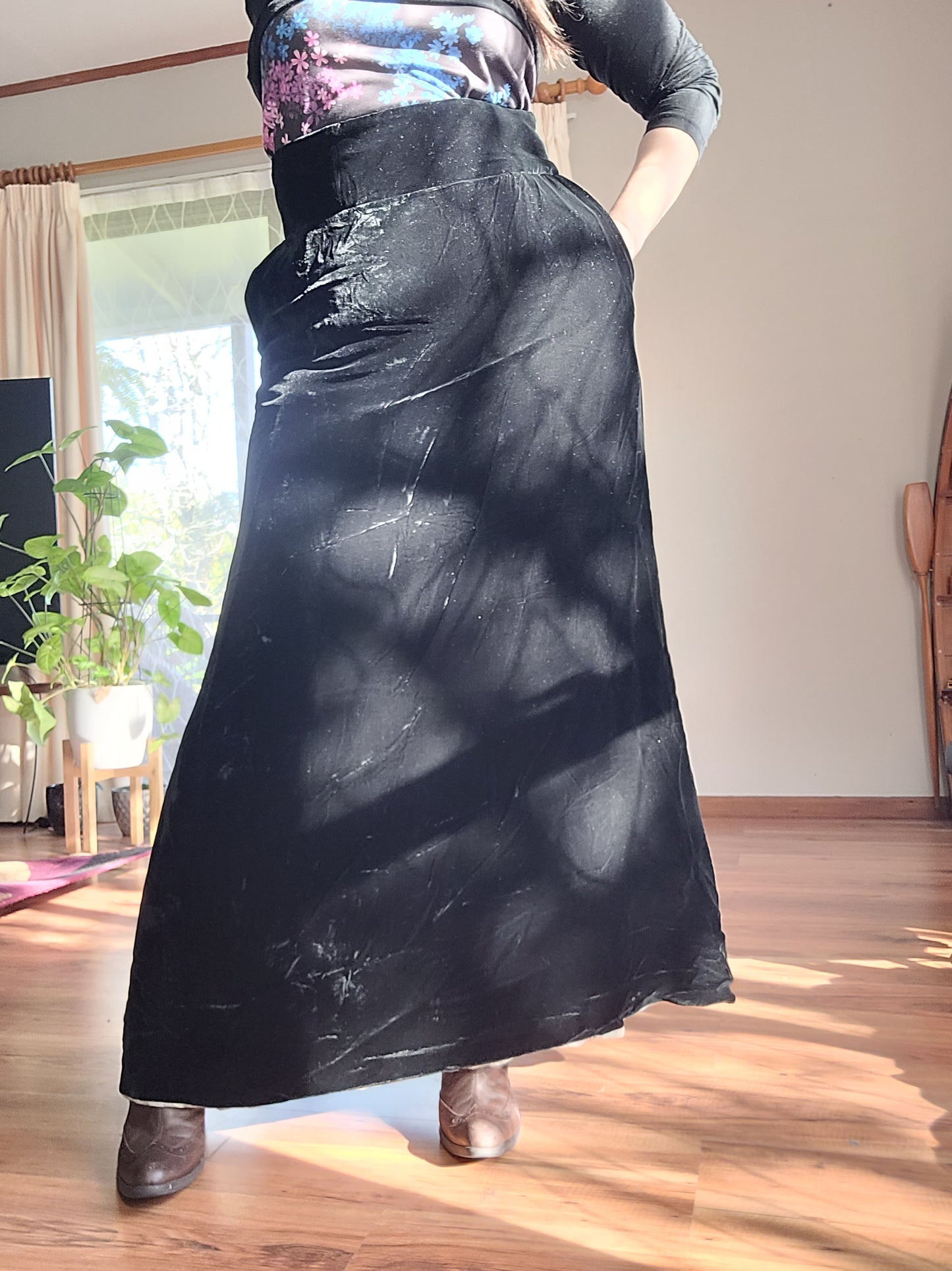 Vintage Black Maxi Skirt with Velvet - Silk from Australia.