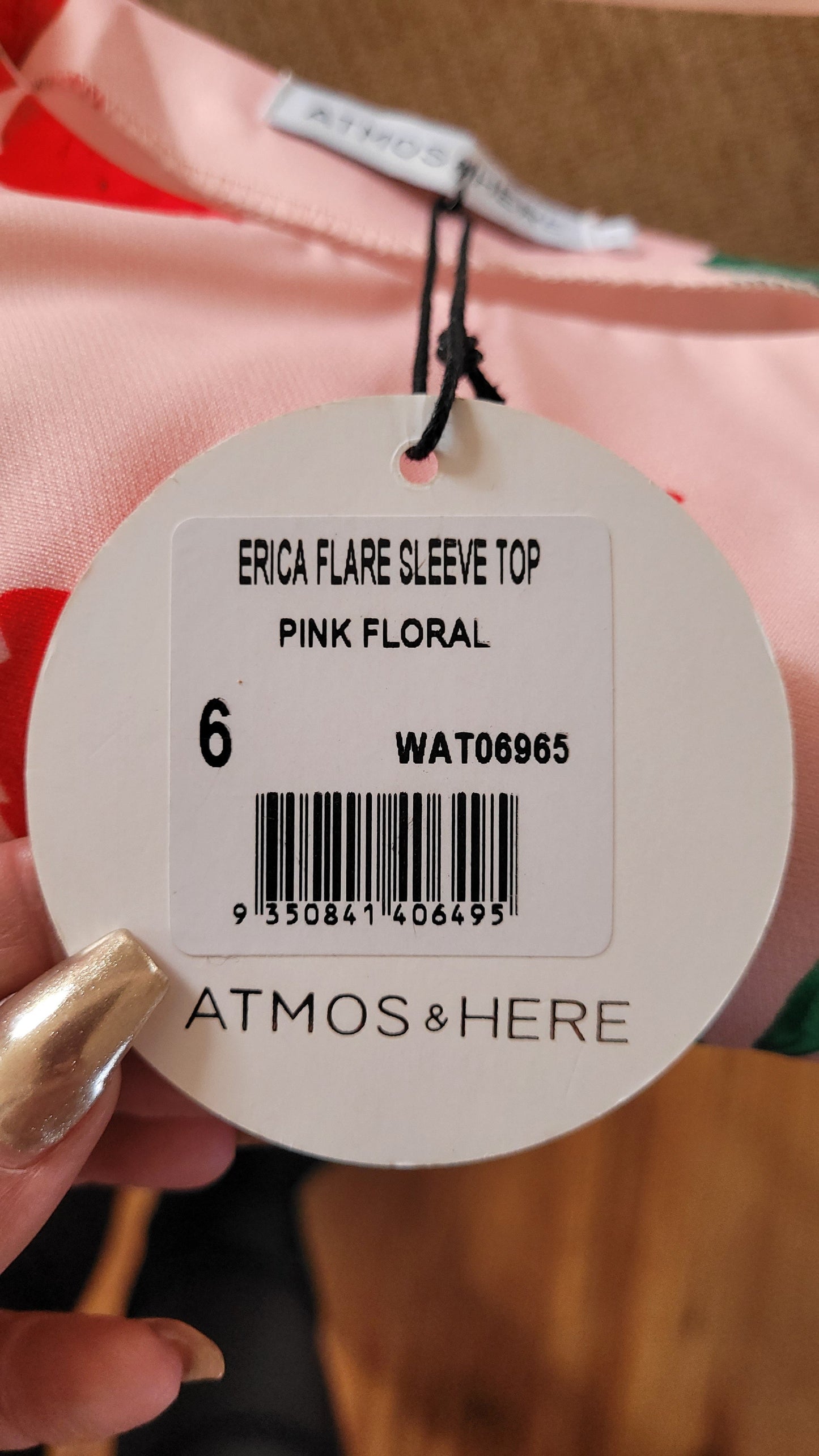 Erica Flare Sleeve Top - Pink Floral - Size 6 - Atmos&here Brand