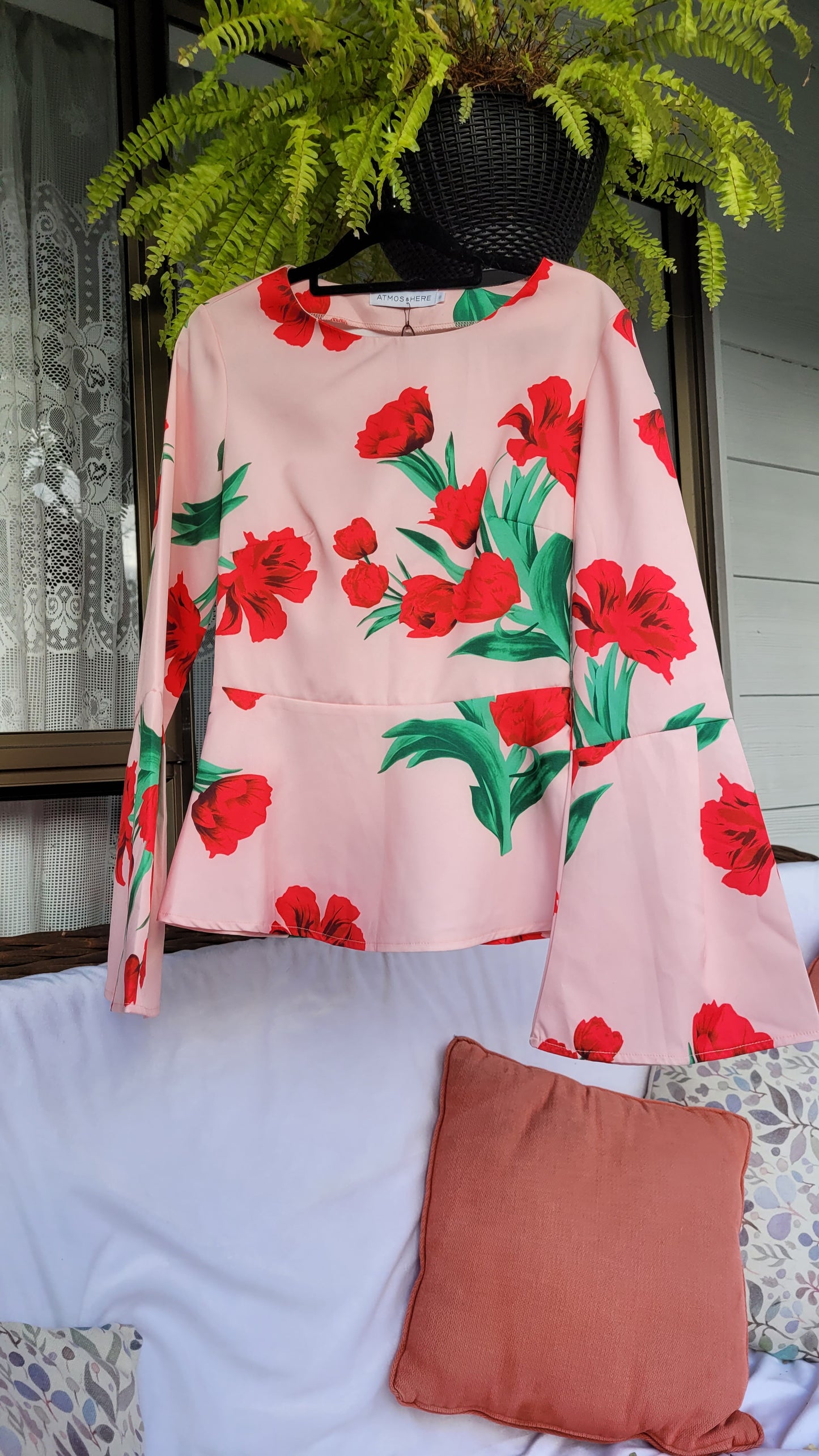 Erica Flare Sleeve Top - Pink Floral - Size 6 - Atmos&here Brand