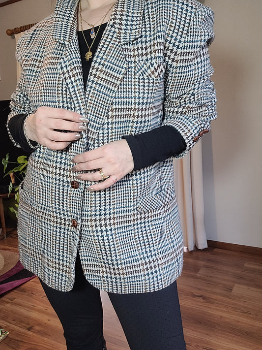 Vintage Houndstooth Blazer Jacket Women