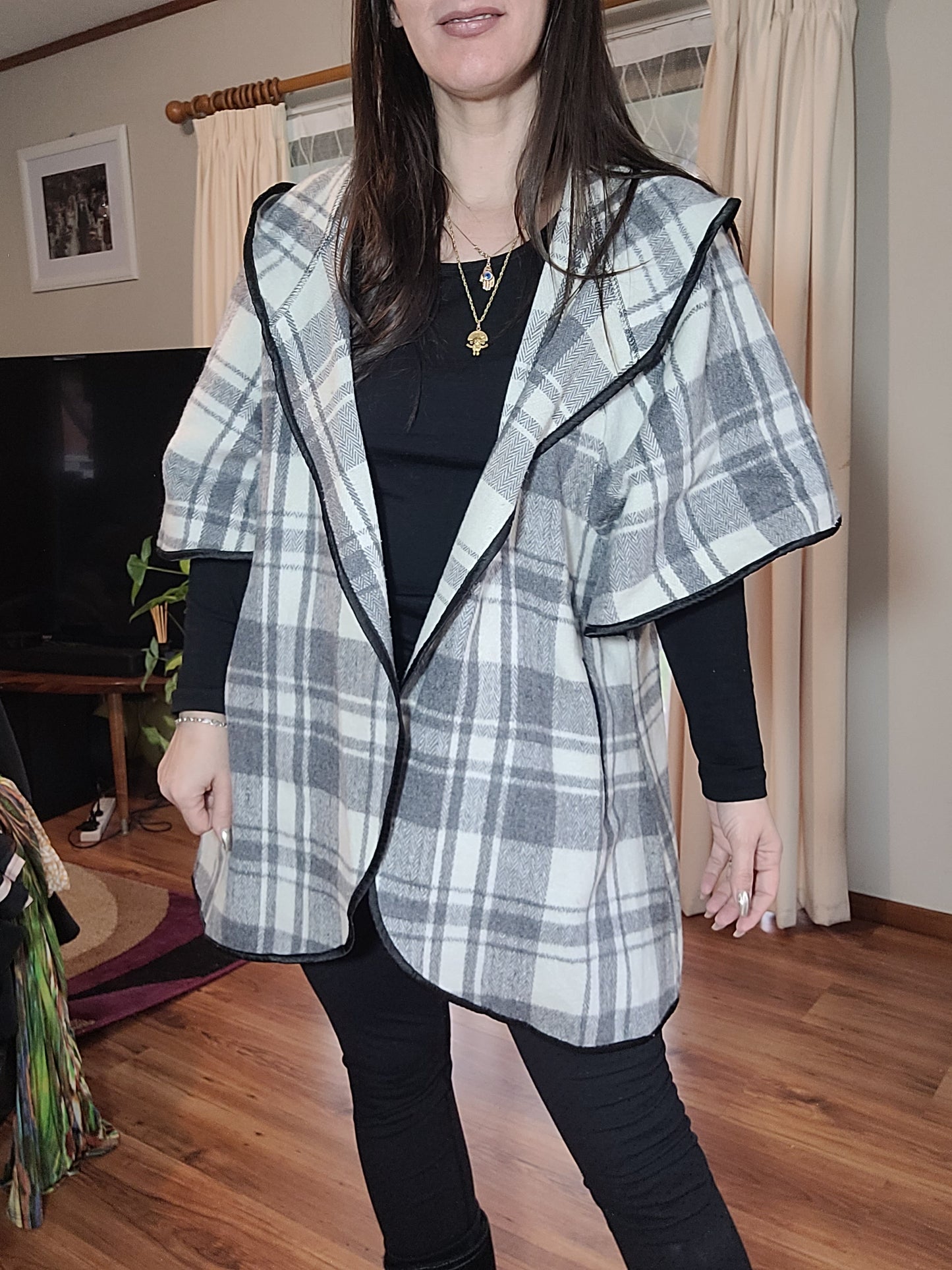 Lovely Plaid Coat - Poncho style