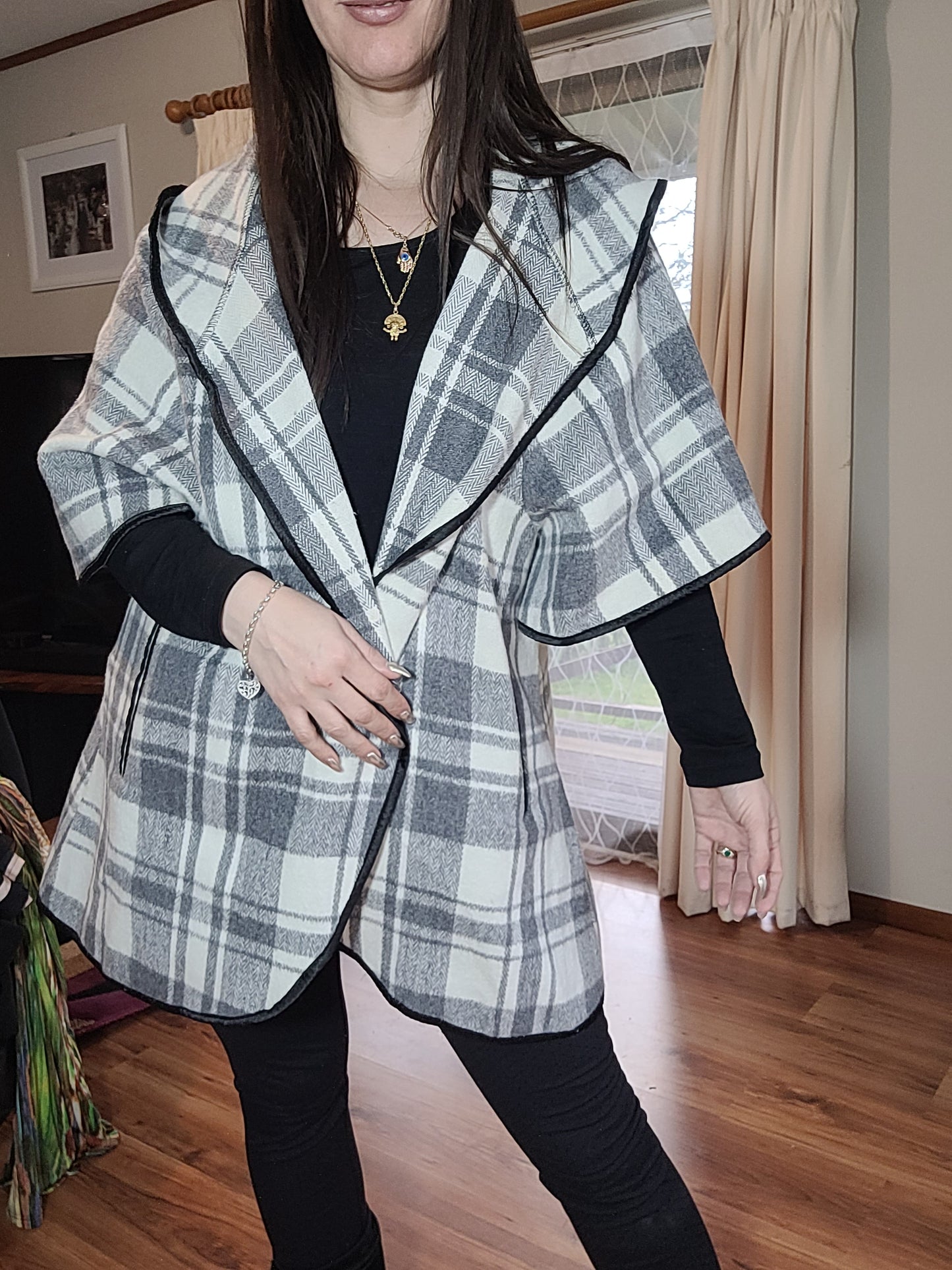 Lovely Plaid Coat - Poncho style