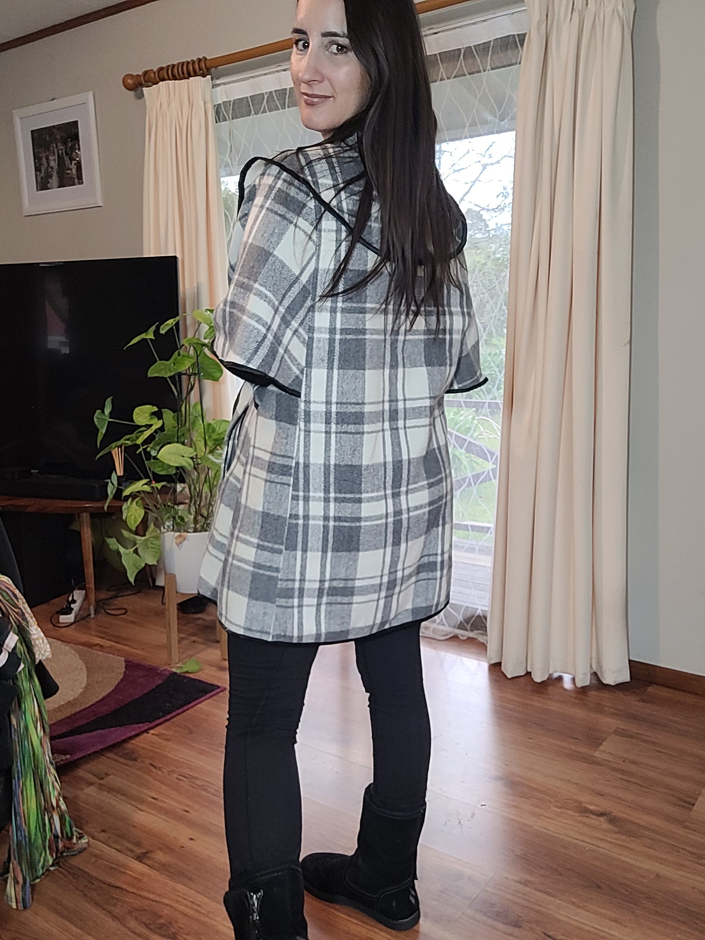 Lovely Plaid Coat - Poncho style