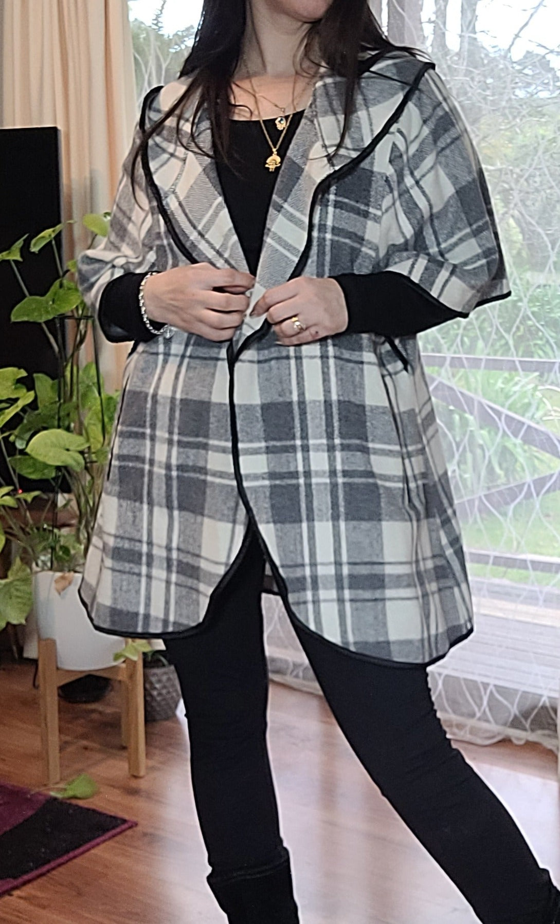 Lovely Plaid Coat - Poncho style