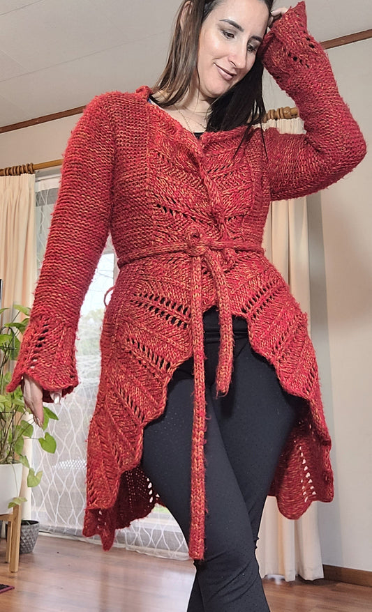 beltd knit bohemian cardigan in red size Small for sale