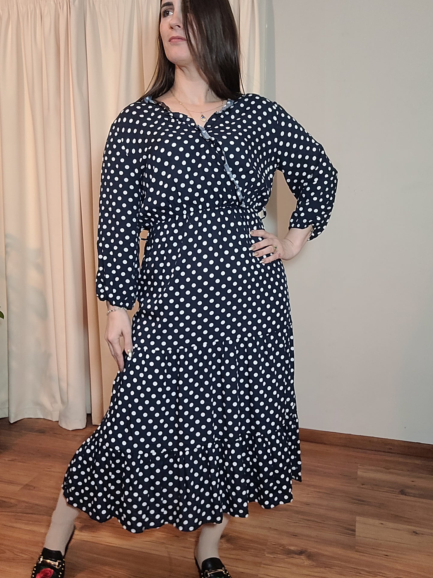 Playful Polka Elegance - Preloved wrap neckline Dress with Timeless Appeal