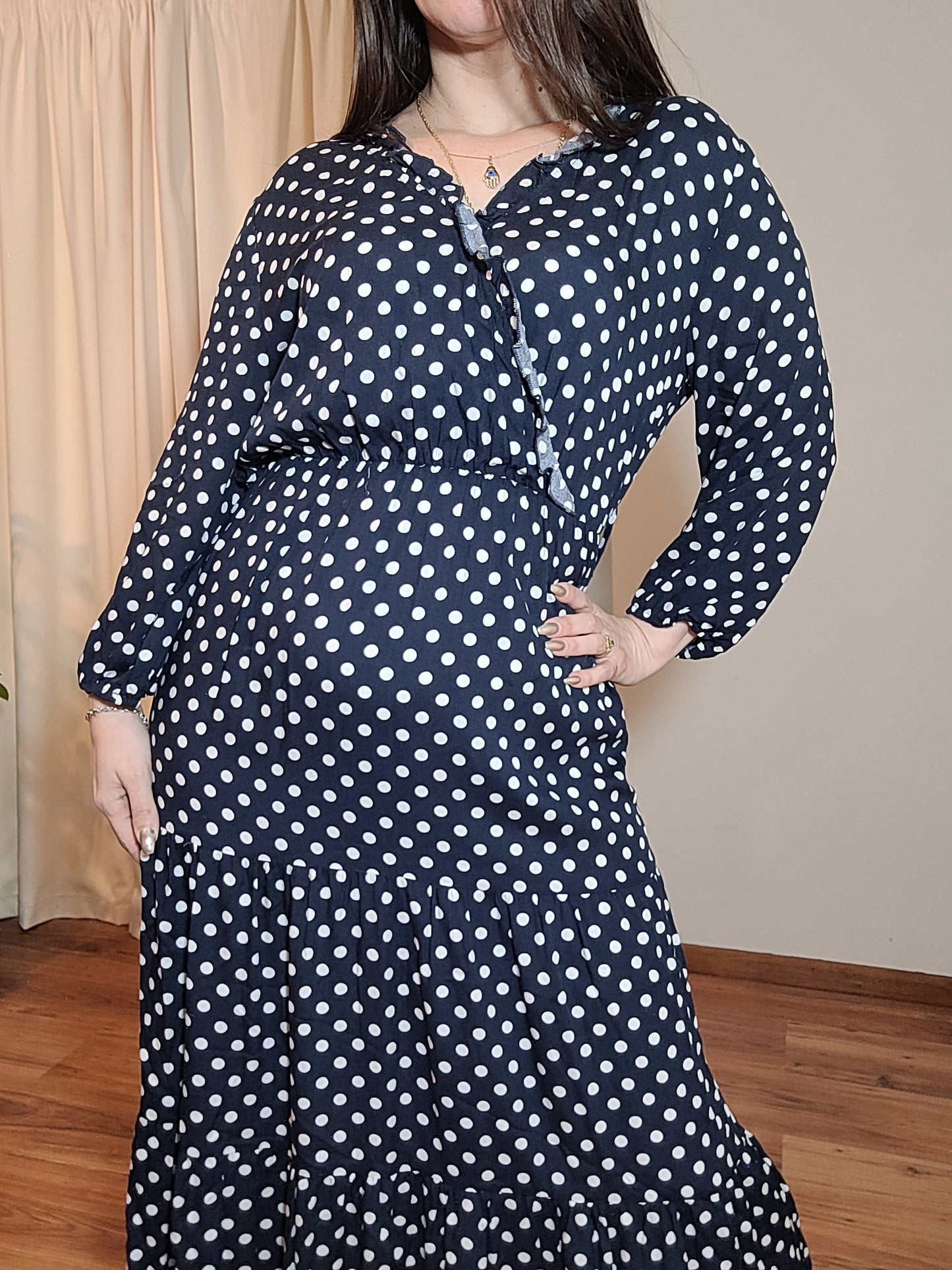 Playful Polka Elegance - Preloved wrap neckline Dress with Timeless Appeal