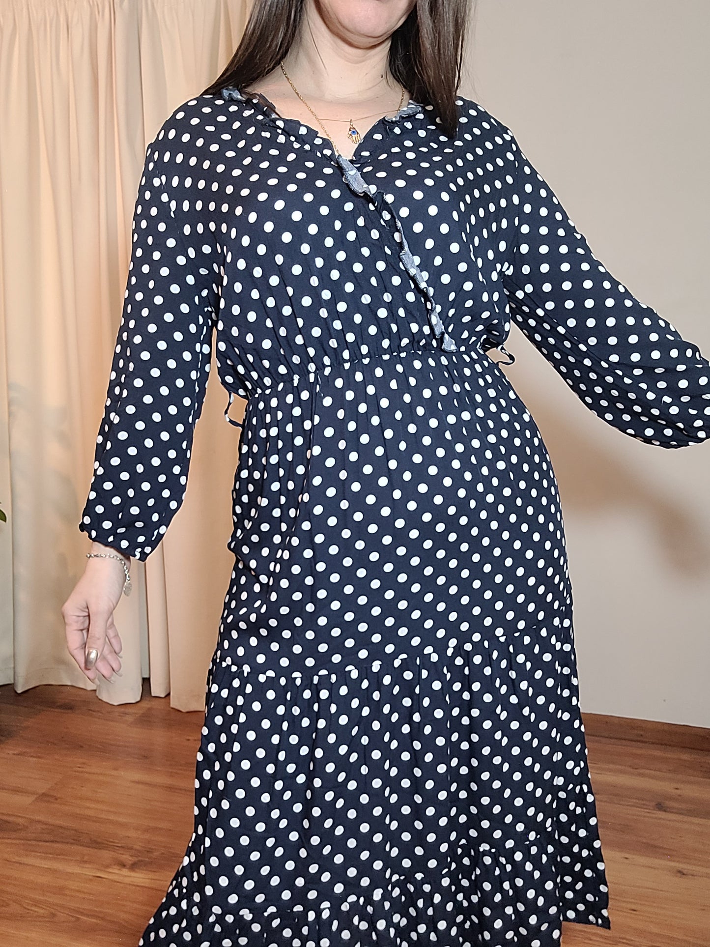 Playful Polka Elegance - Preloved wrap neckline Dress with Timeless Appeal