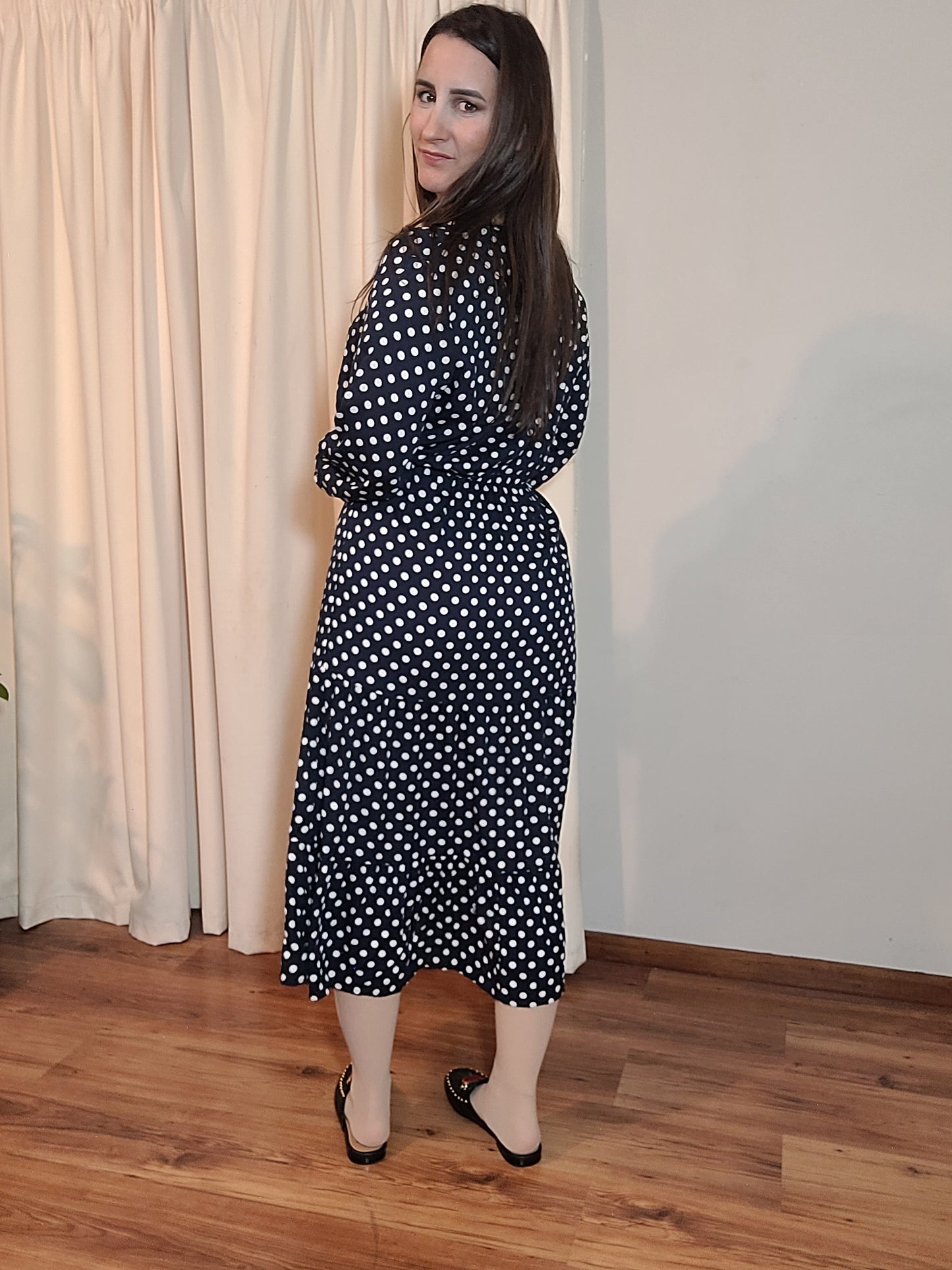 Playful Polka Elegance - Preloved wrap neckline Dress with Timeless Appeal