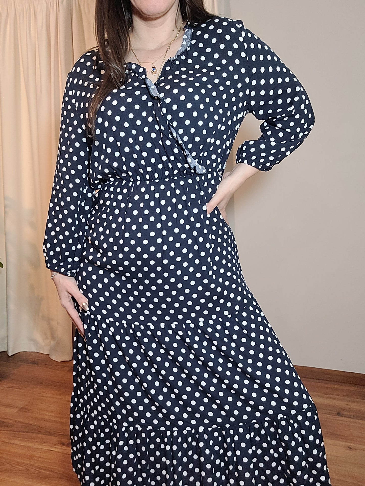 Playful Polka Elegance - Preloved wrap neckline Dress with Timeless Appeal