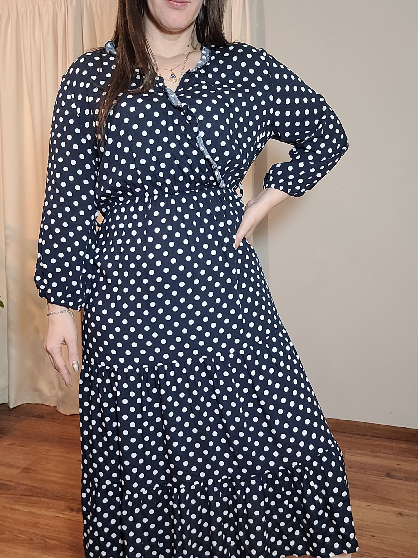 Playful Polka Elegance - Preloved wrap neckline Dress with Timeless Appeal