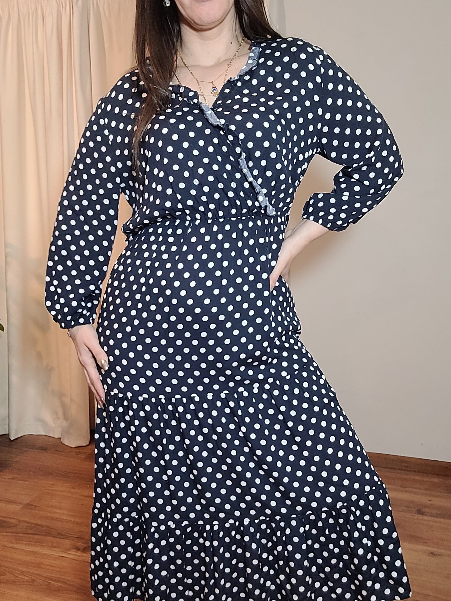 Playful Polka Elegance - Preloved wrap neckline Dress with Timeless Appeal