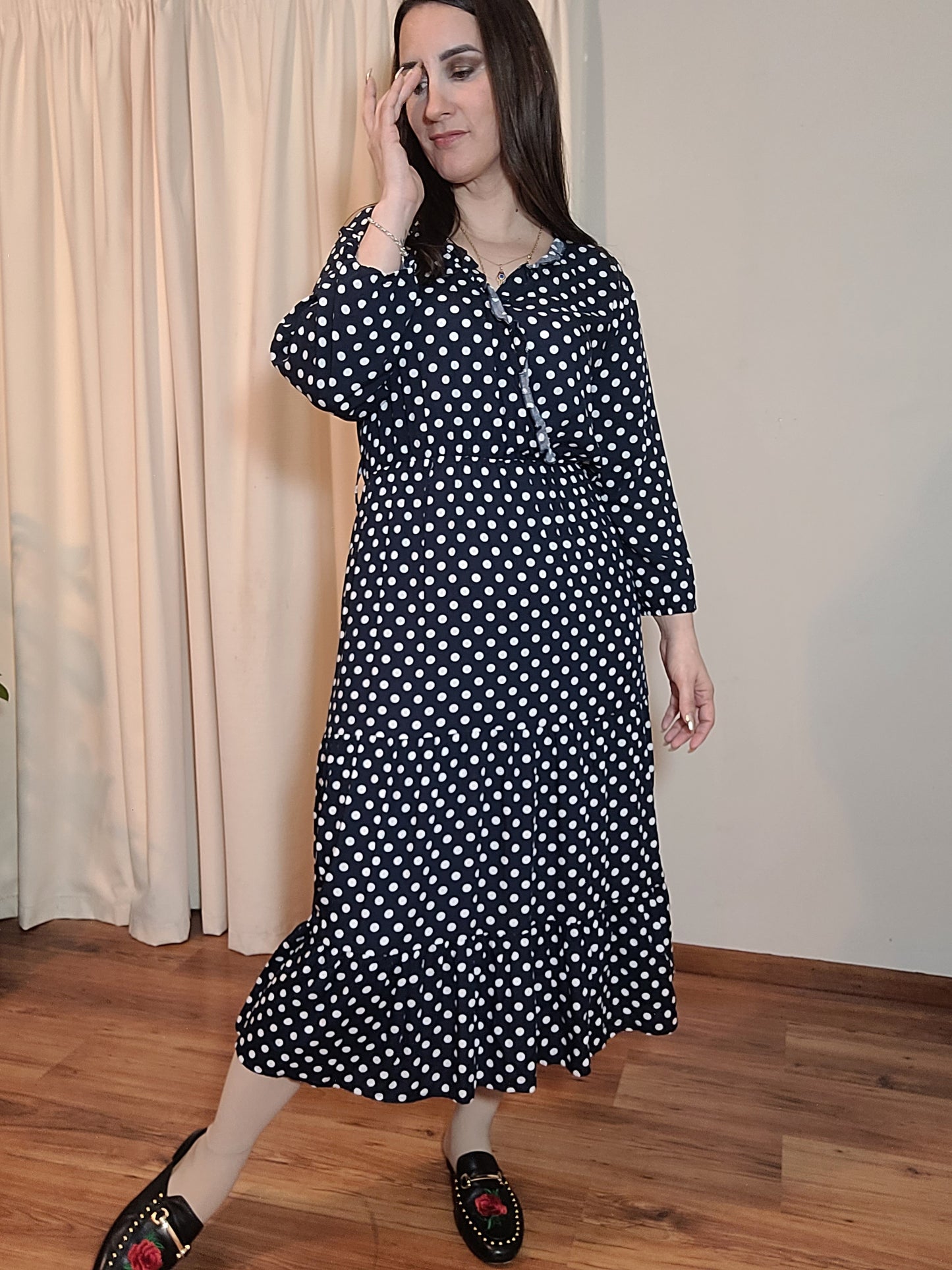 Playful Polka Elegance - Preloved wrap neckline Dress with Timeless Appeal