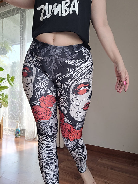 Hallowen Santa Muerte Skull Leggings - Unleash Your Style