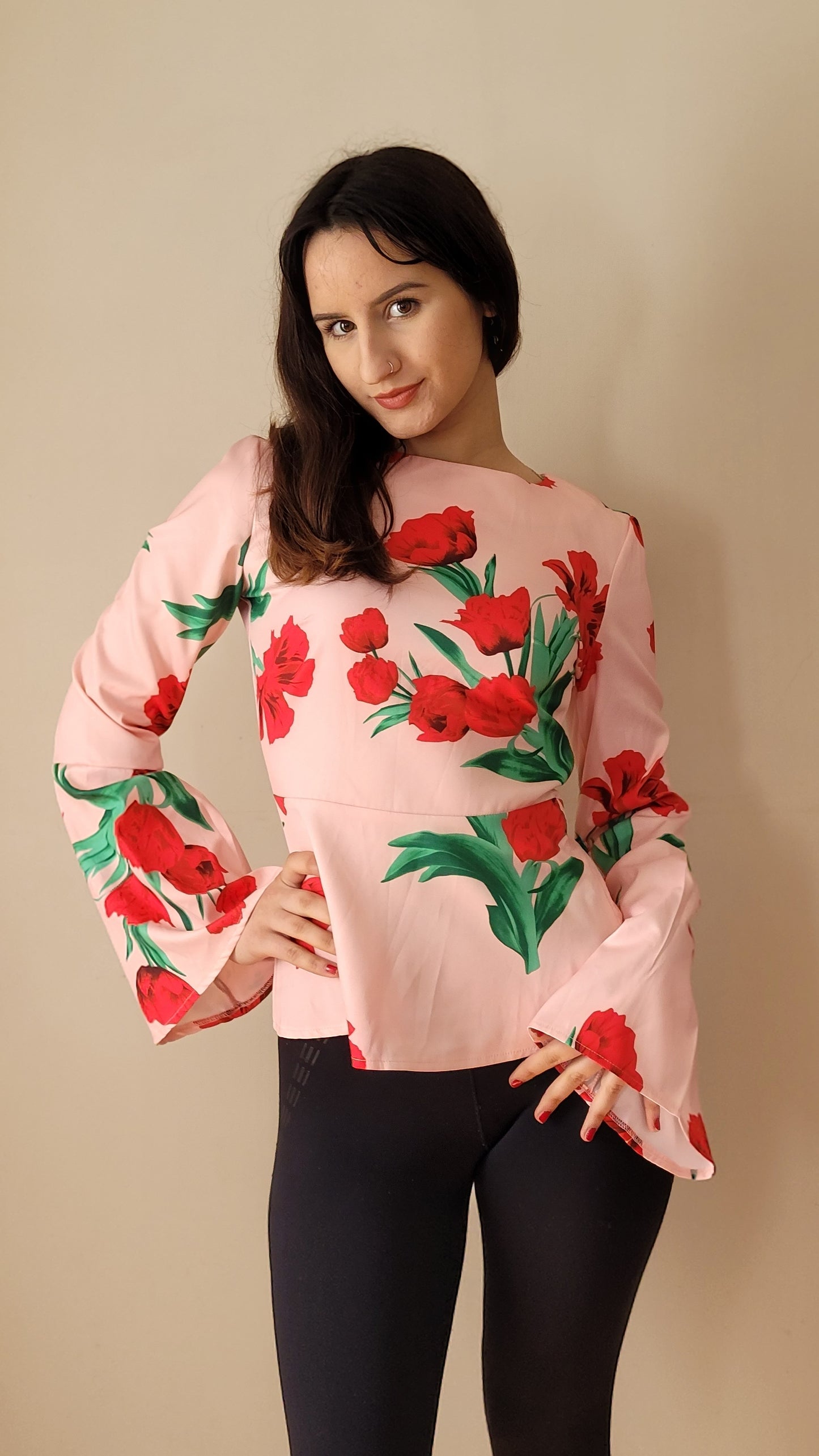 Erica Flare Sleeve Top - Pink Floral - Size 6 - Atmos&here Brand