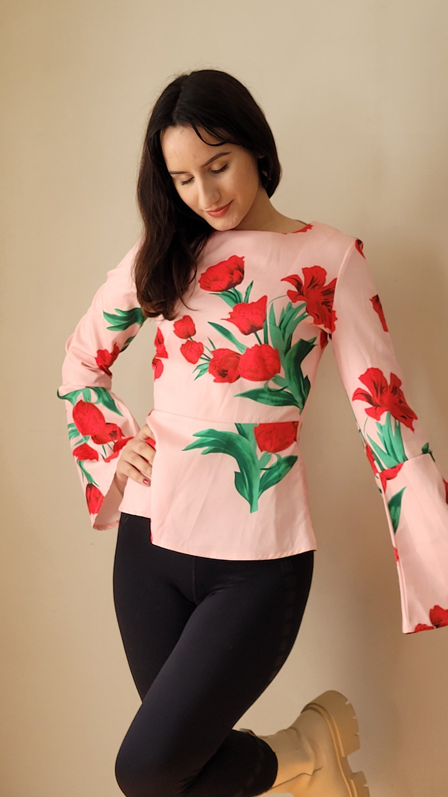 Erica Flare Sleeve Top - Pink Floral - Size 6 - Atmos&here Brand