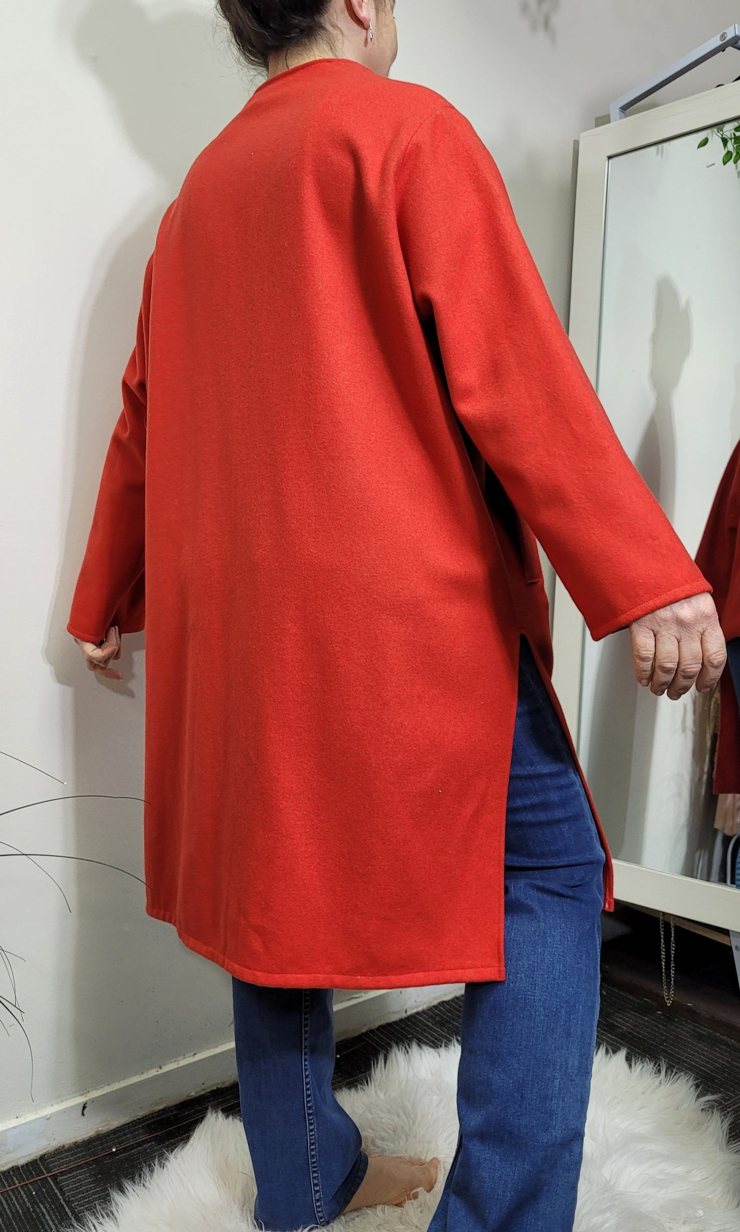 Erri Milano Brand Coat - Vibrant Coral Orange-Red - Made in Italy Preloved trench Jacket