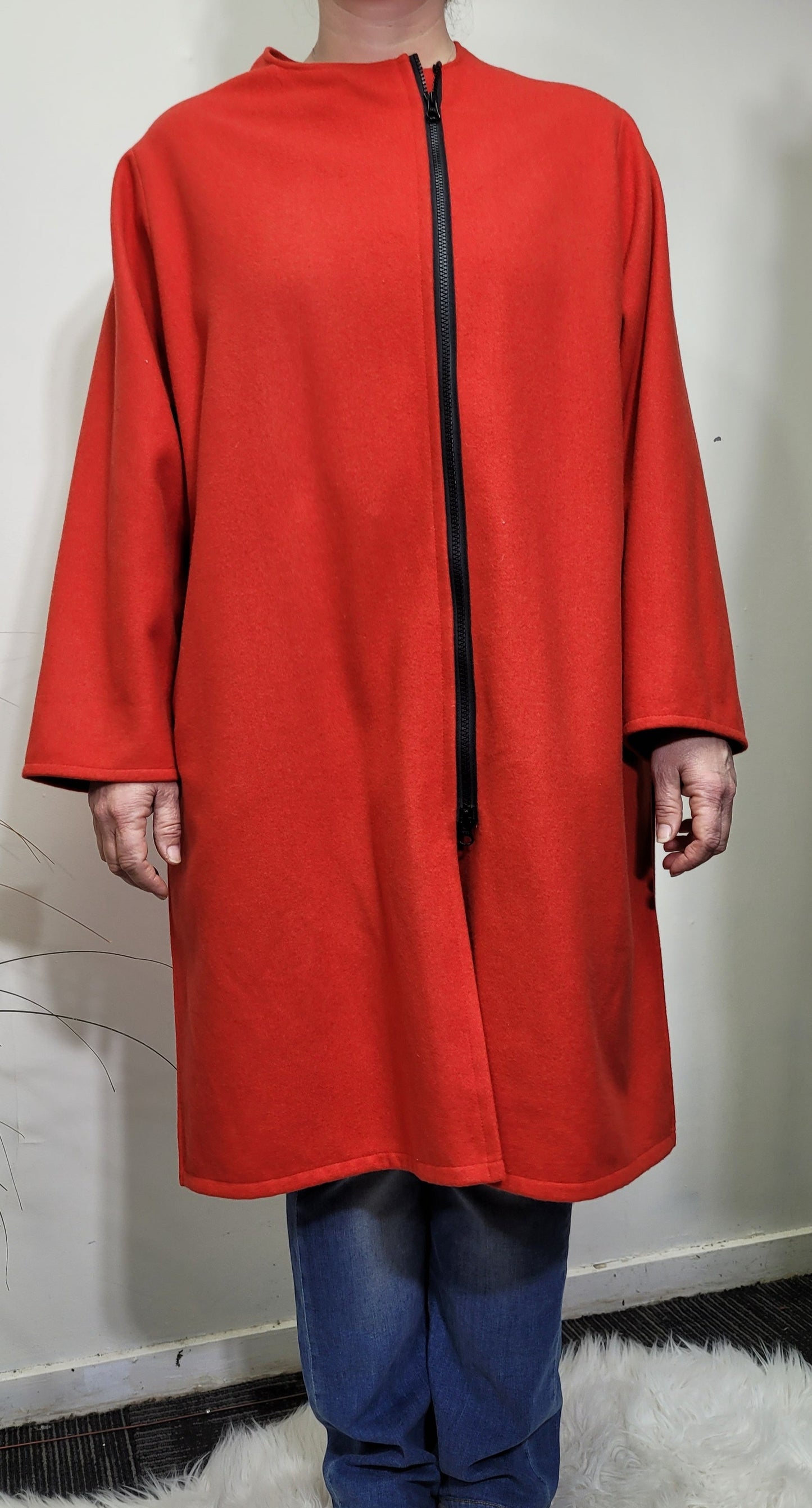 Erri Milano Brand Coat - Vibrant Coral Orange-Red - Made in Italy Preloved trench Jacket