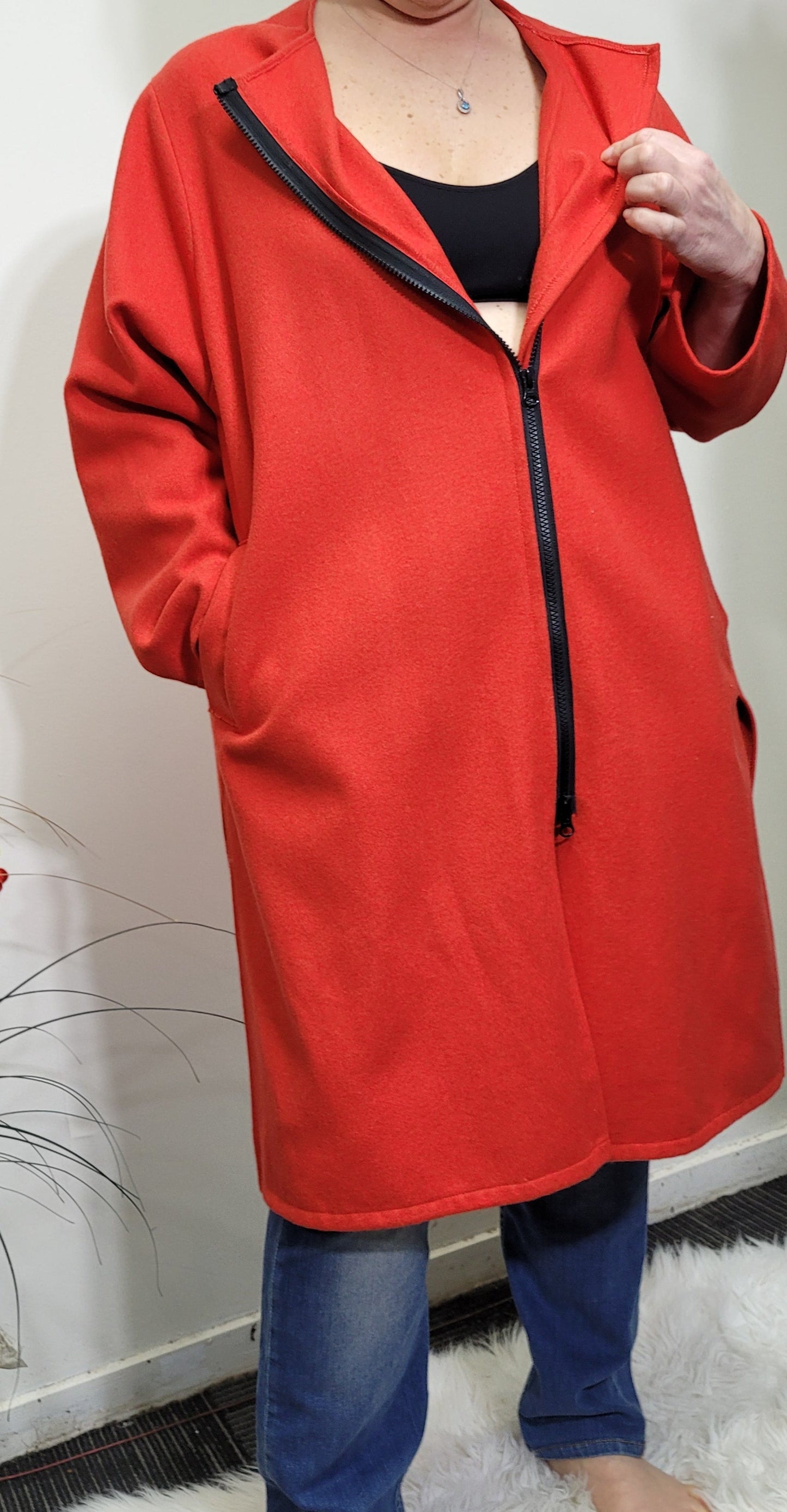 Erri Milano Brand Coat - Vibrant Coral Orange-Red - Made in Italy Preloved trench Jacket