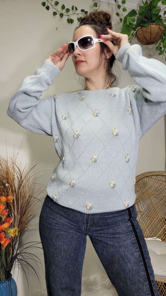 Vintage baby blue knit Sweater Second Hand Top