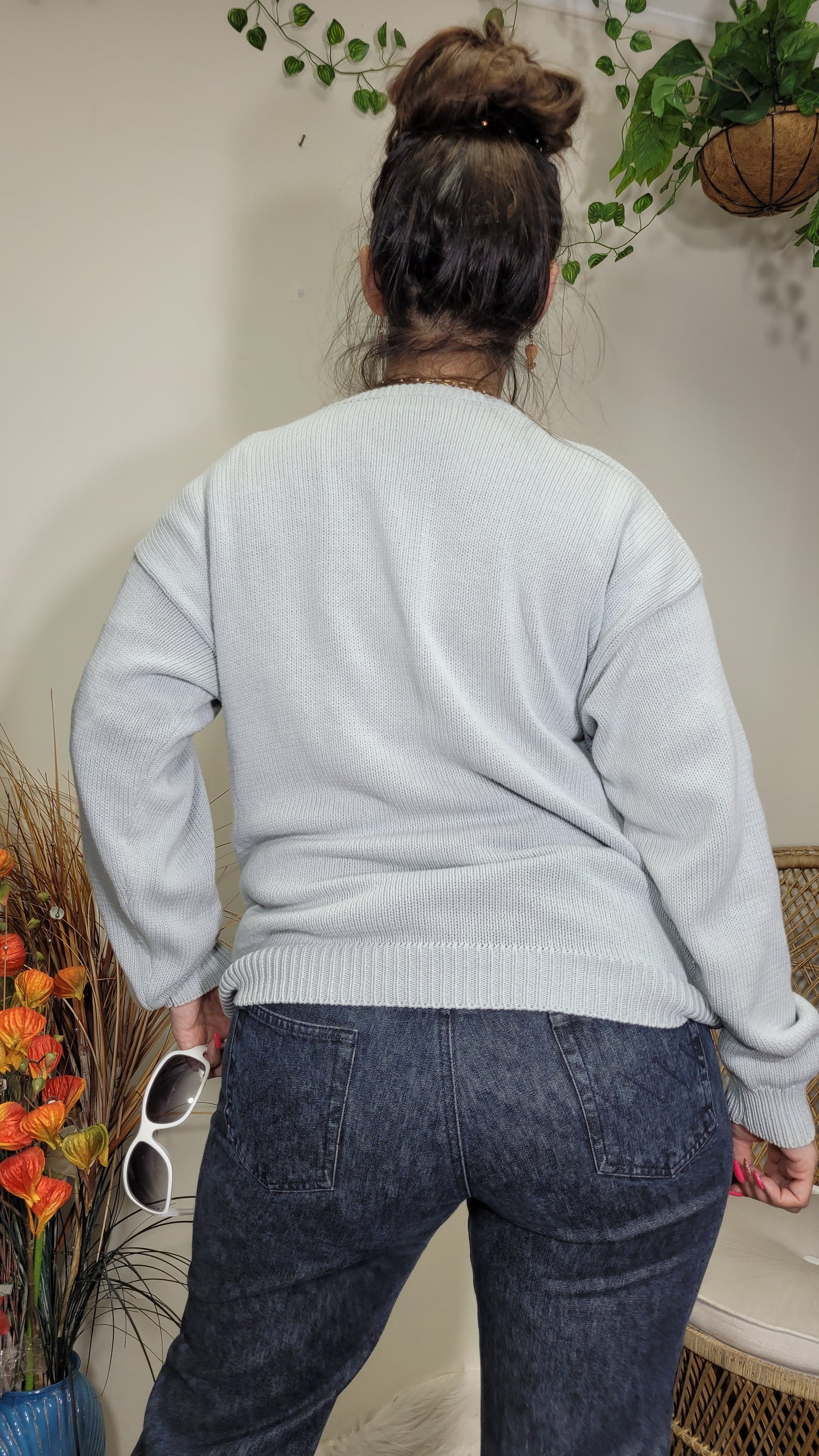 Vintage baby blue knit Sweater Second Hand Top