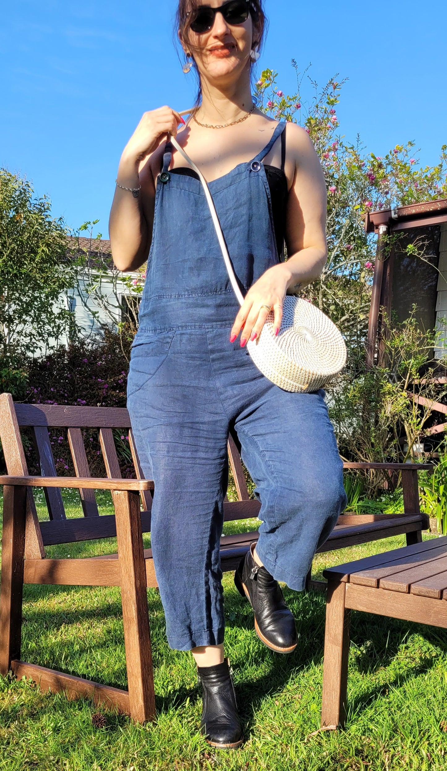 Bohemian Bliss: Handmade Navy Blue Linen Jumpsuit 