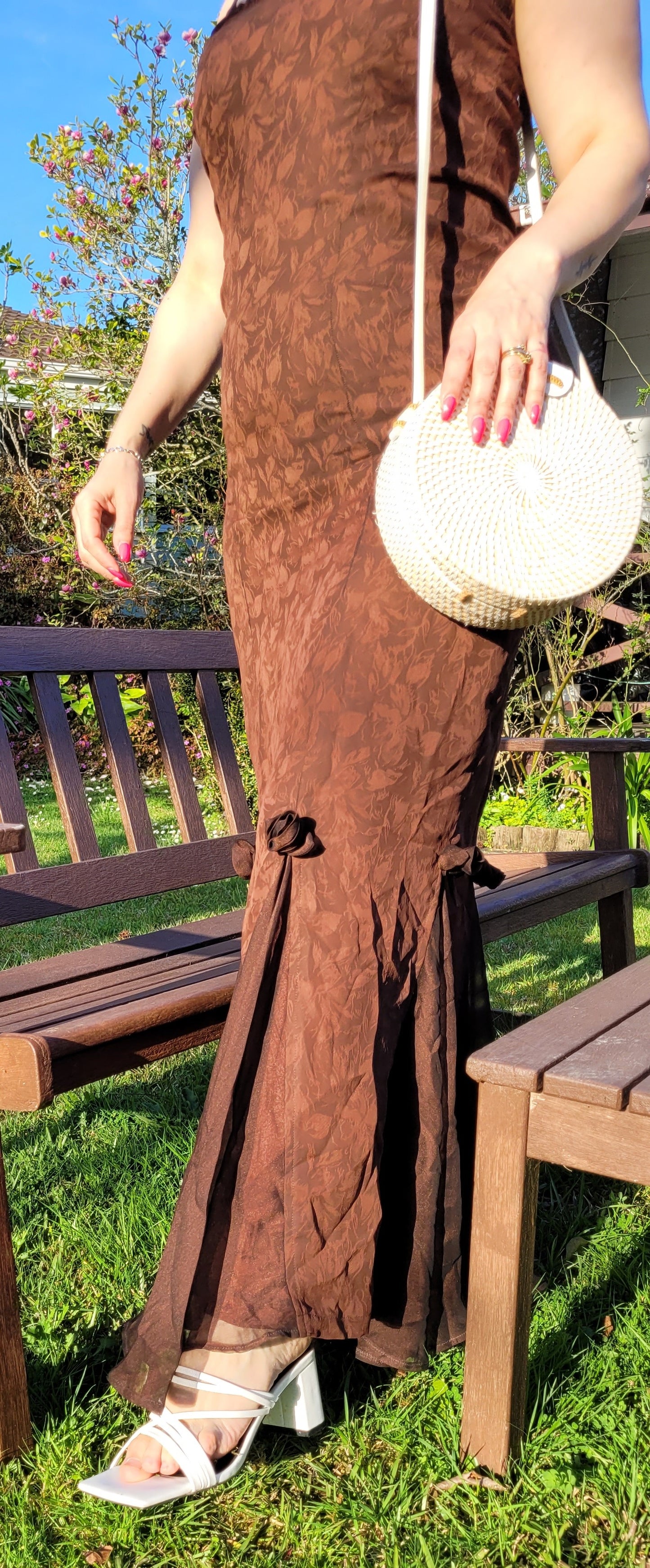 Timeless Elegance: Vintage Brown Maxi Evening Dress - Sustainable Chic